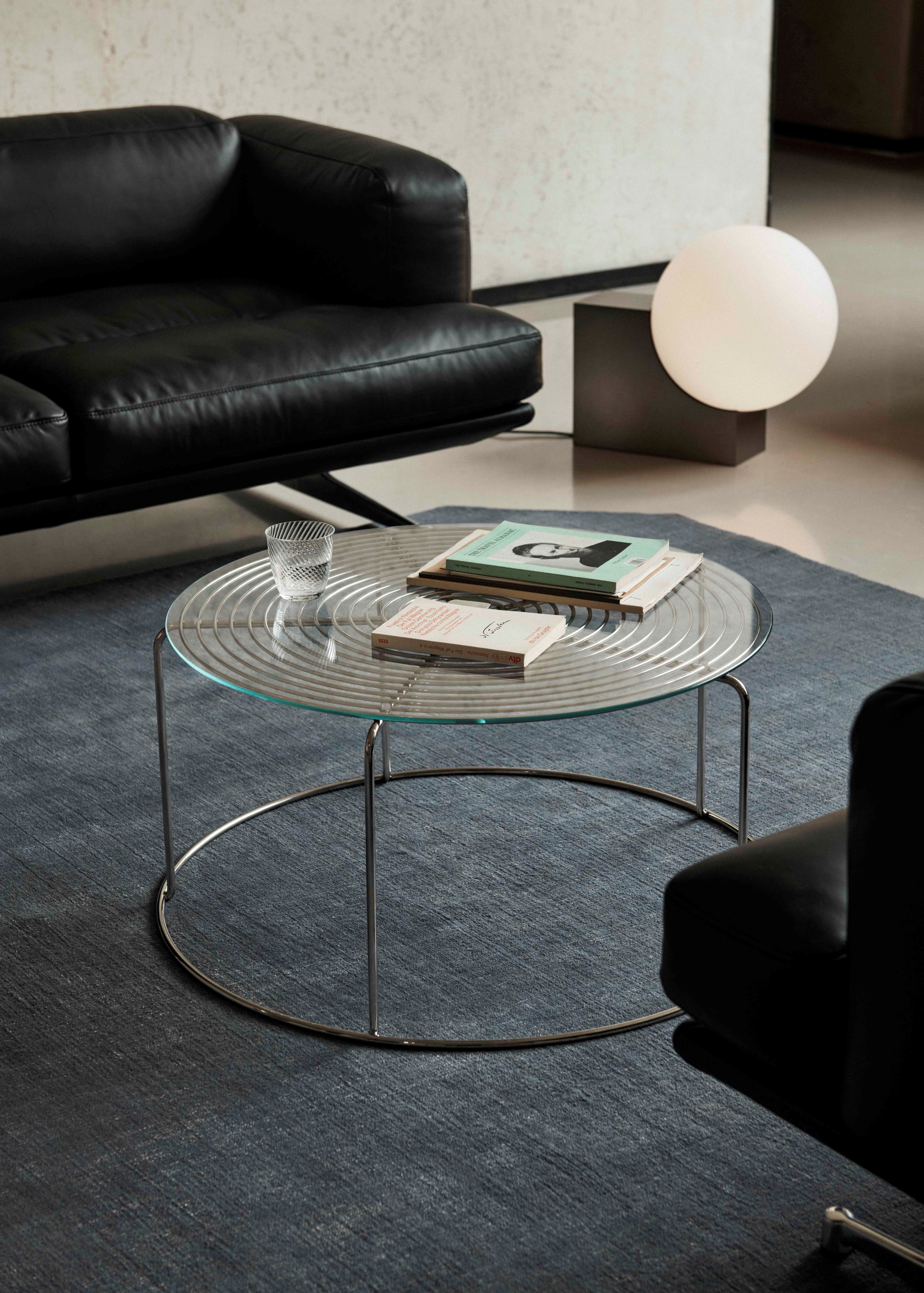 Coffee table WIRE VP17 with glass top and polished steel base