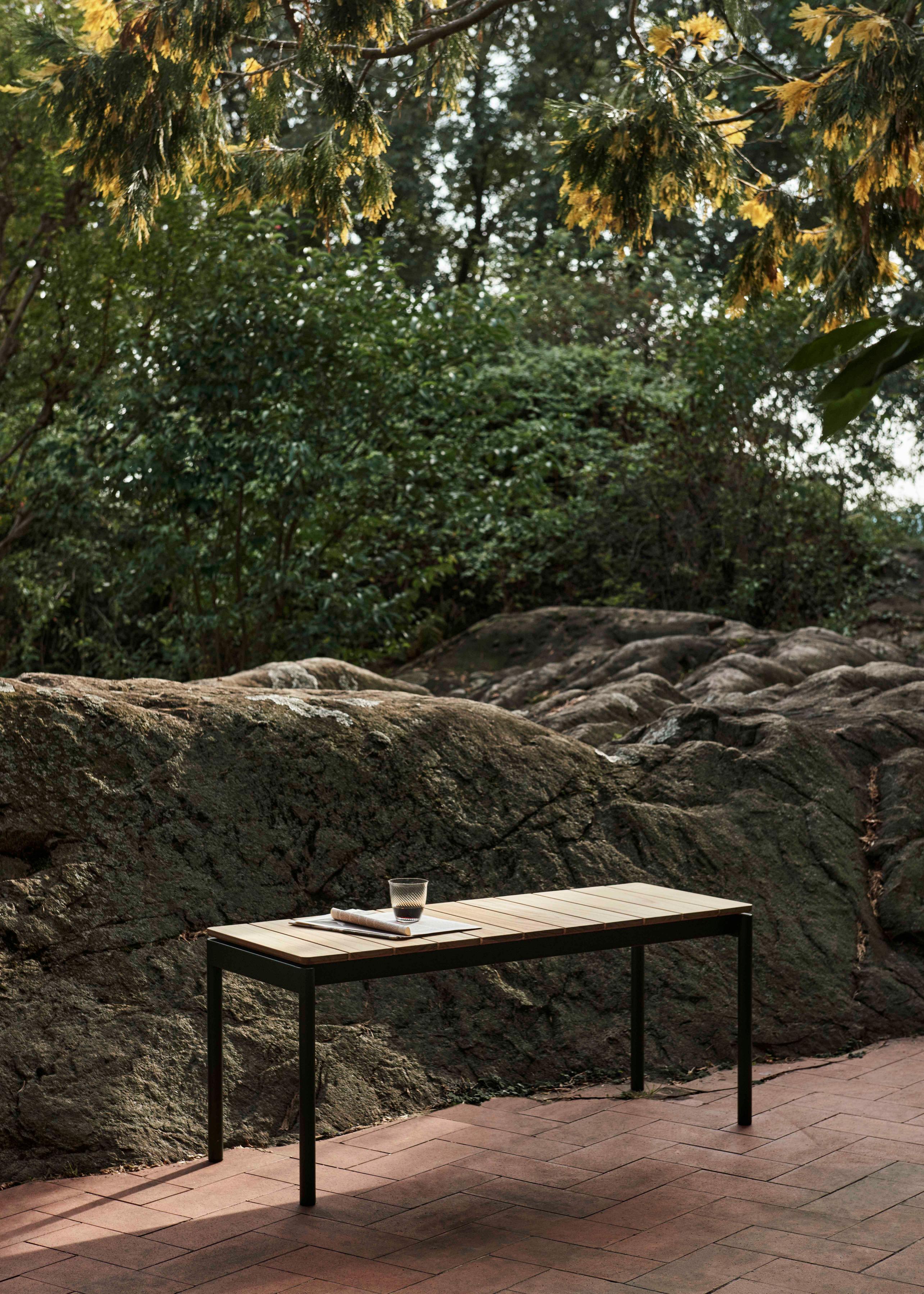 Outdoor bench VILLE teak wood with black base