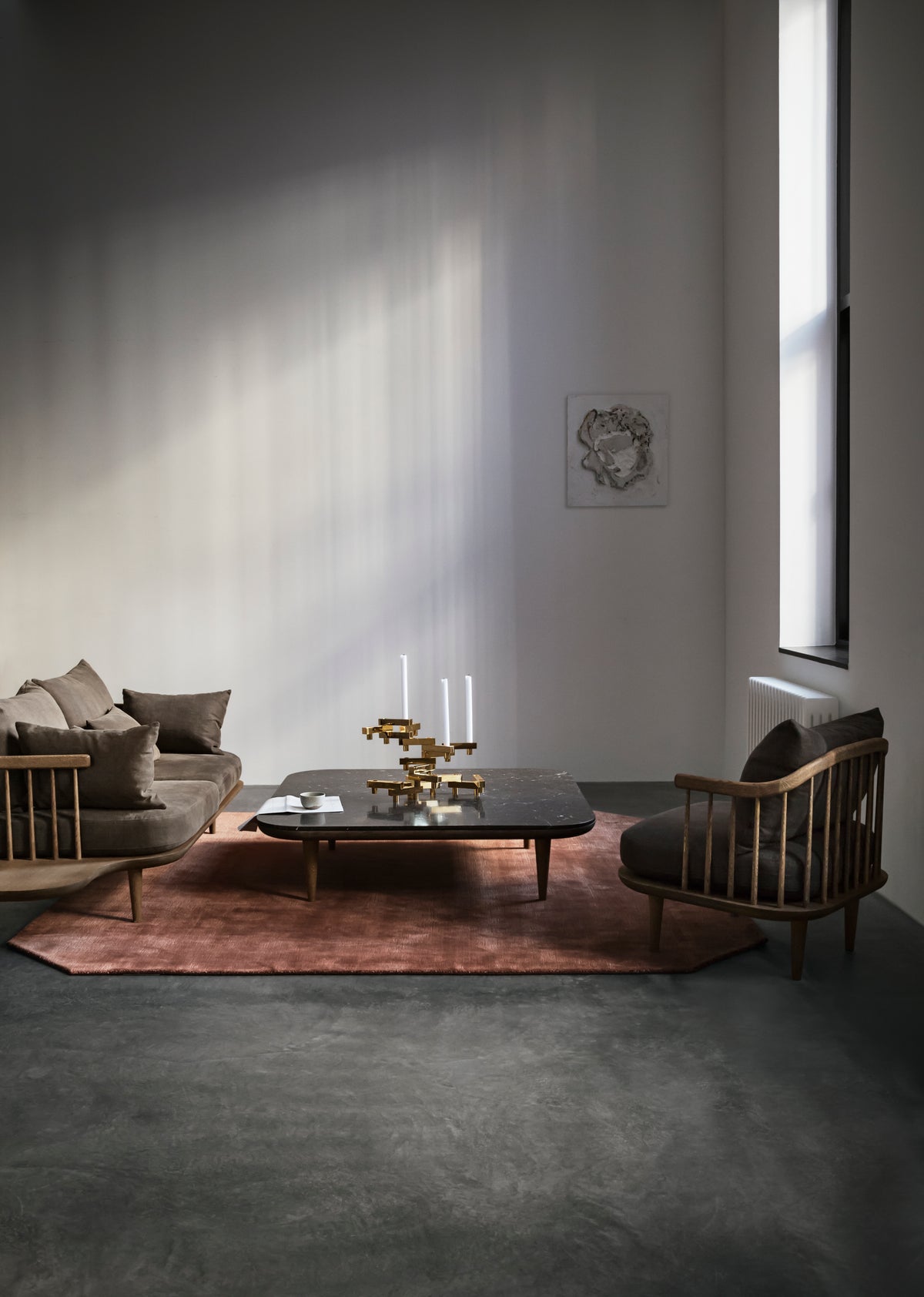 FLY SC11 Coffee Table with Black Marble Top and Smoked Oak Base