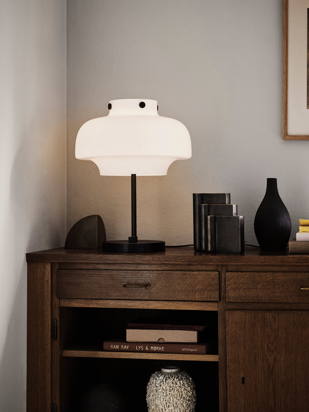 COPENHAGEN SC13 Table Lamp with Opal Shade and Brushed Brass Base