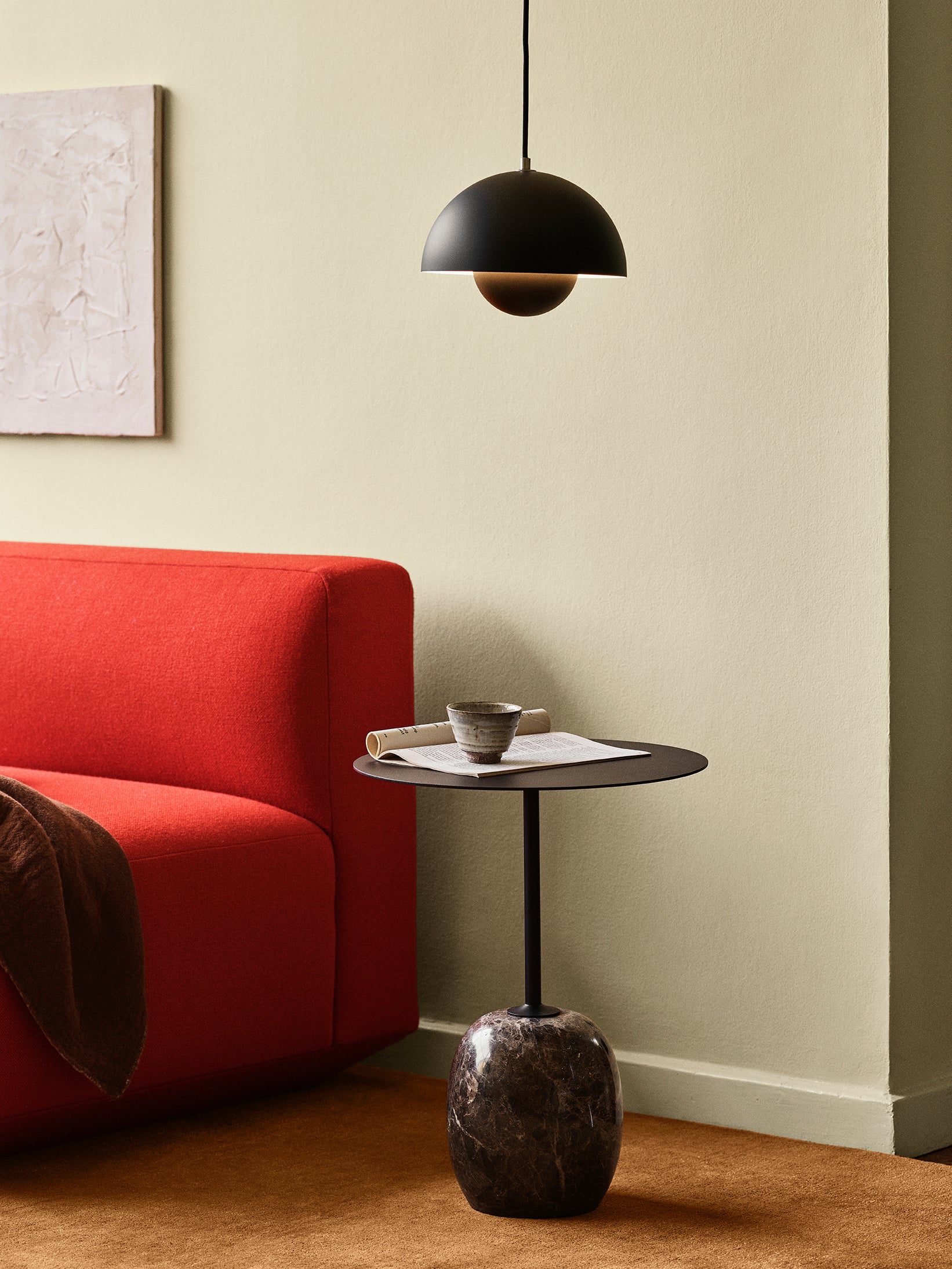 Side table LATO dark green top with gray-green marble base