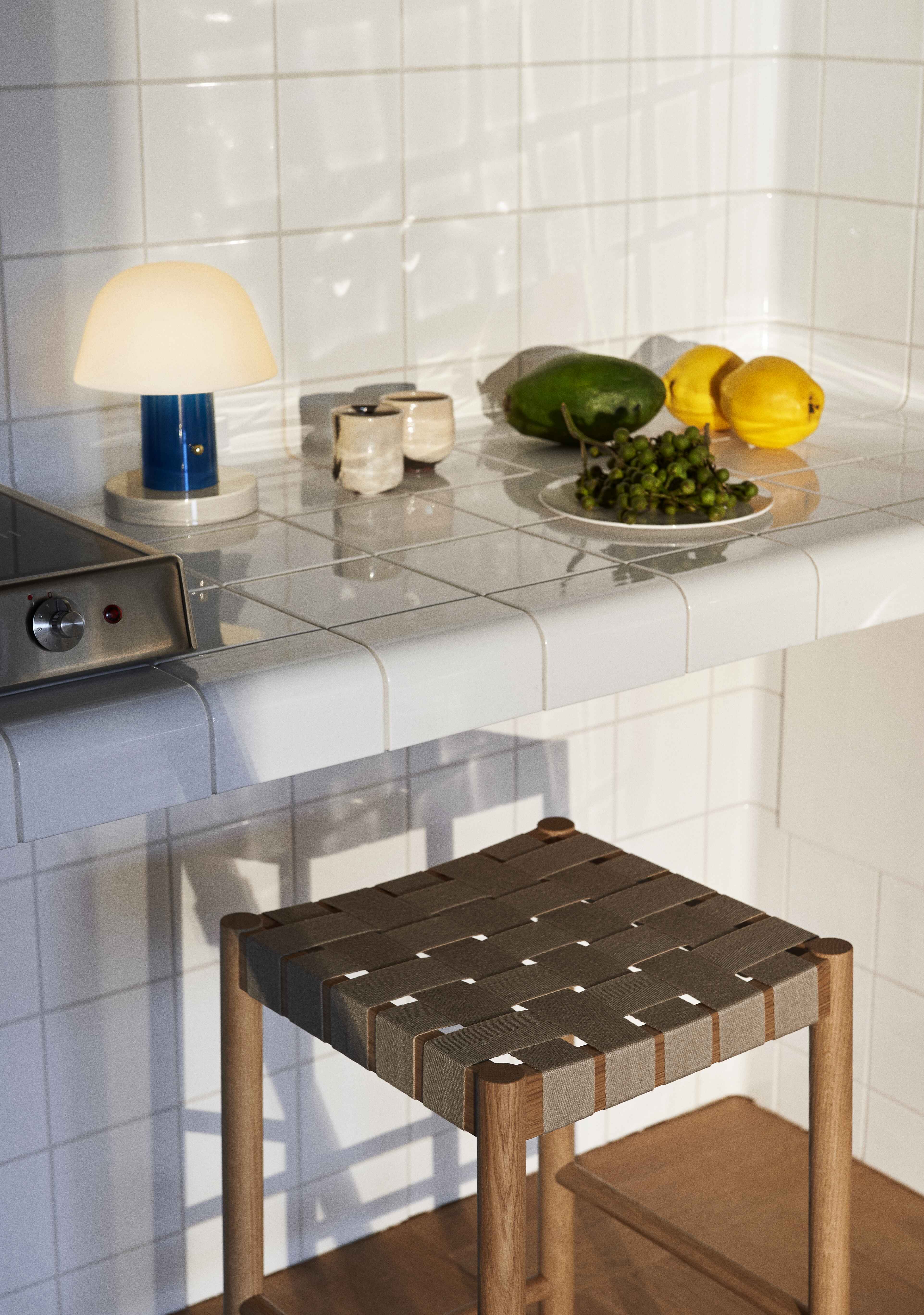 BETTY stool with beige woven seat and smoked oiled oak