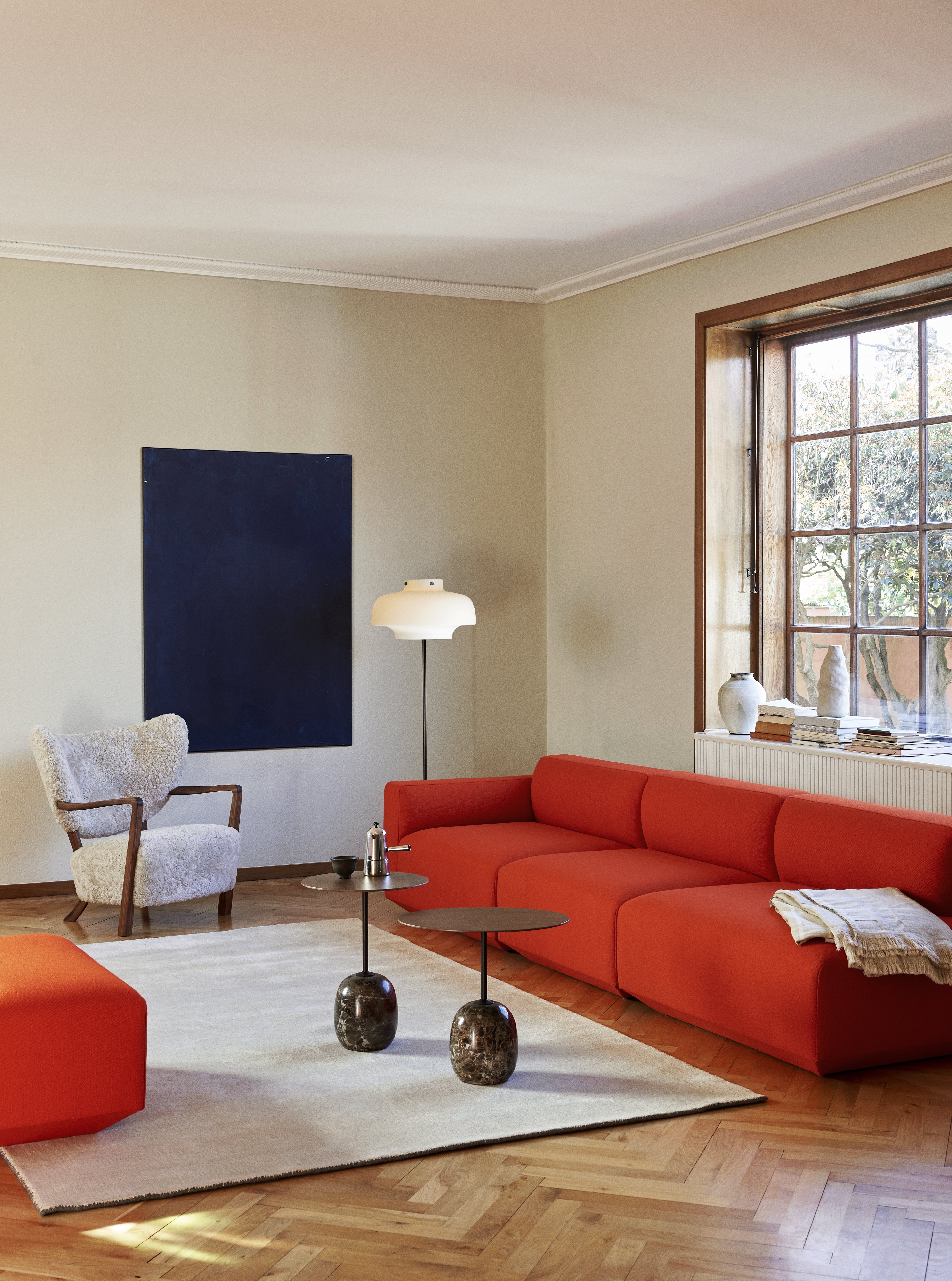 COPENHAGEN SC14 floor lamp with an opal shade and a bronzed brass base