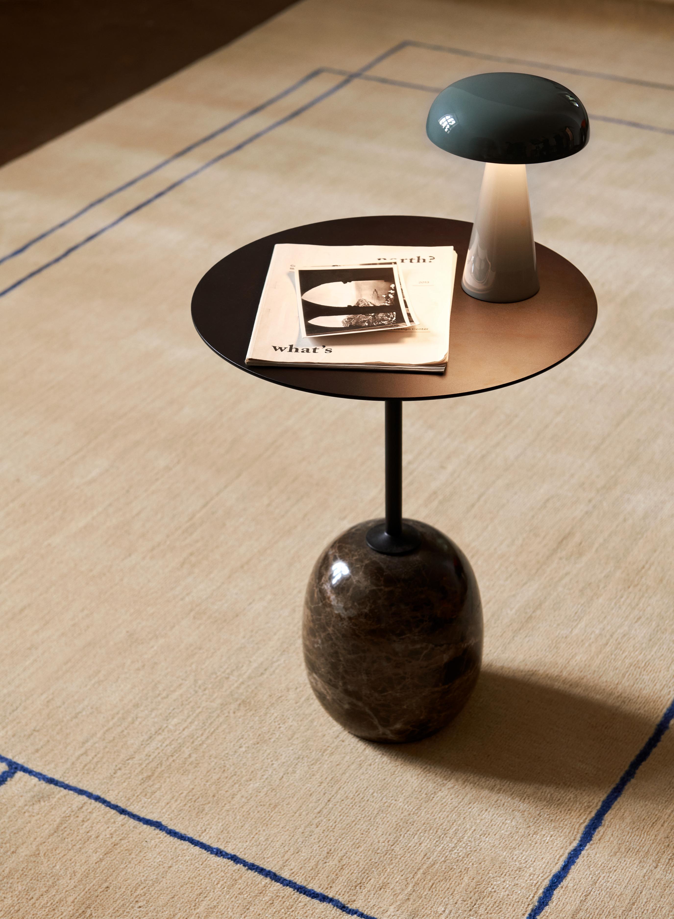 LATO Side Table with a Black Top and Brown Marble Base