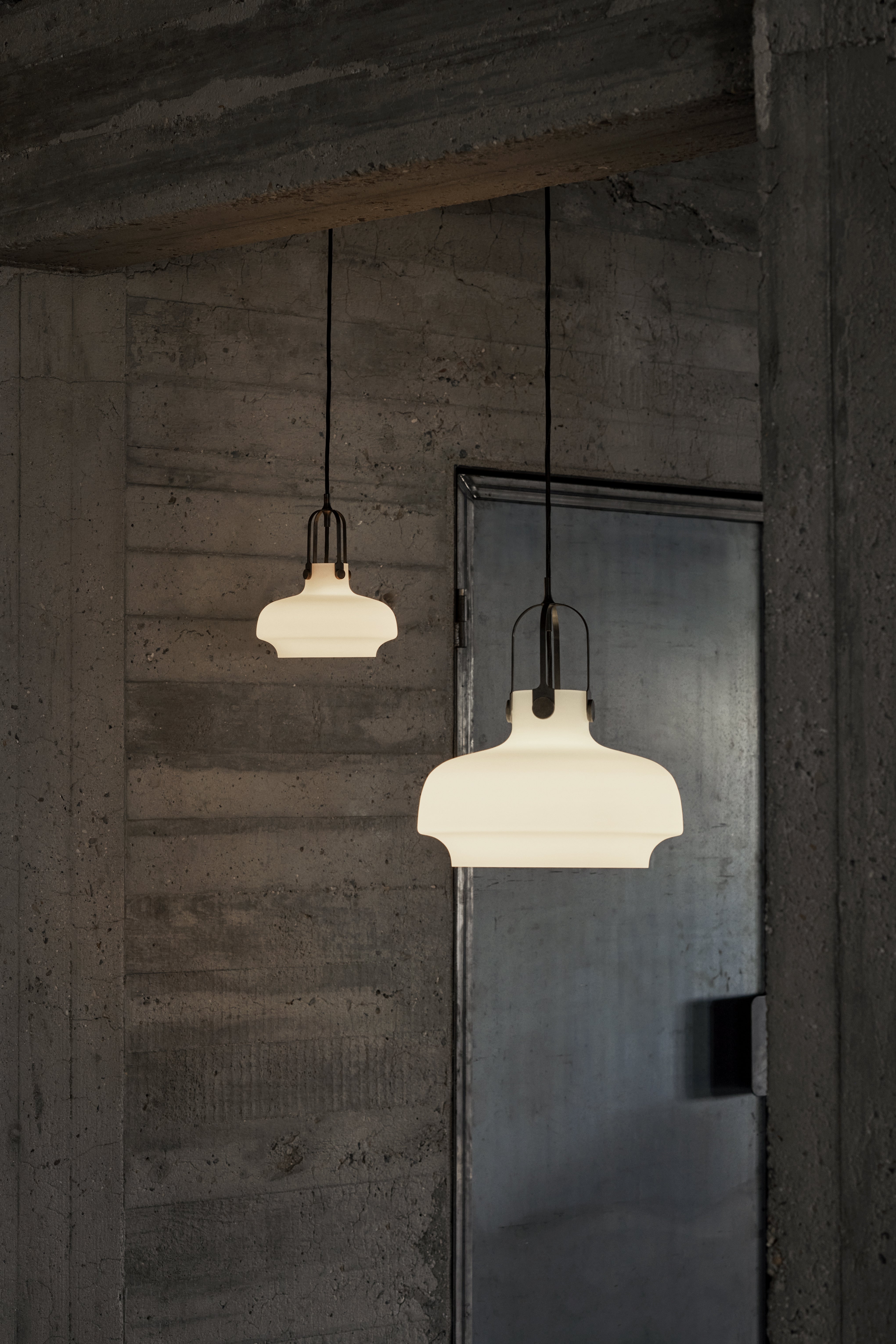 COPENHAGEN pendant lamp with an opal shade and brown finish.