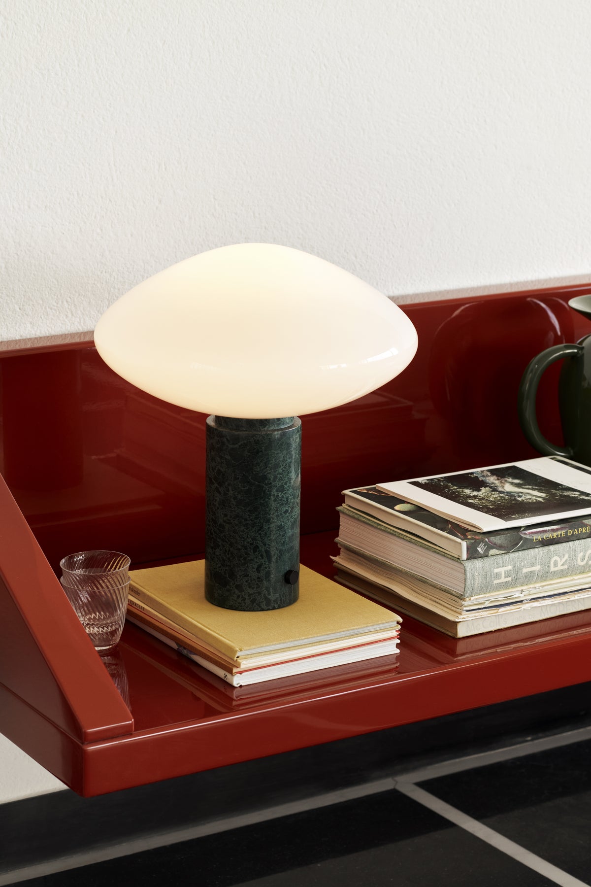 Table lamp MIST AP17 glass shade with a green marble base