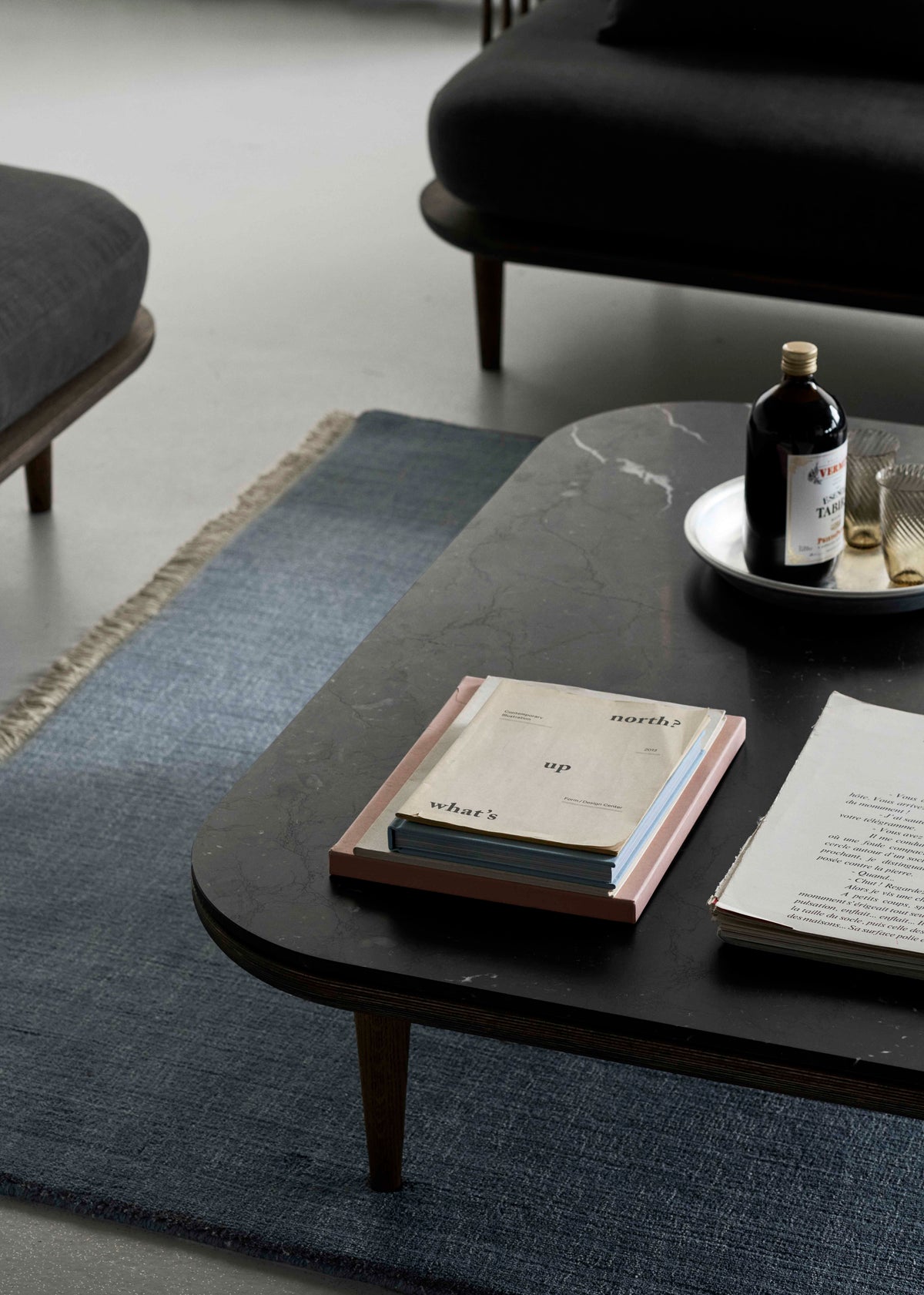 FLY SC11 Coffee Table with Black Marble Top and Smoked Oak Base