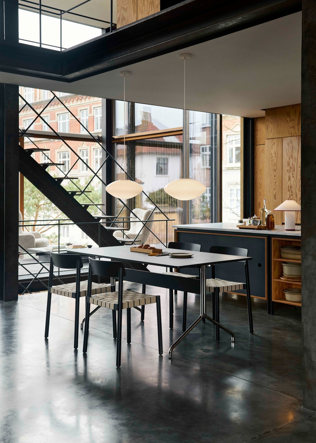 PAVILION table in lacquered oak with a chrome base