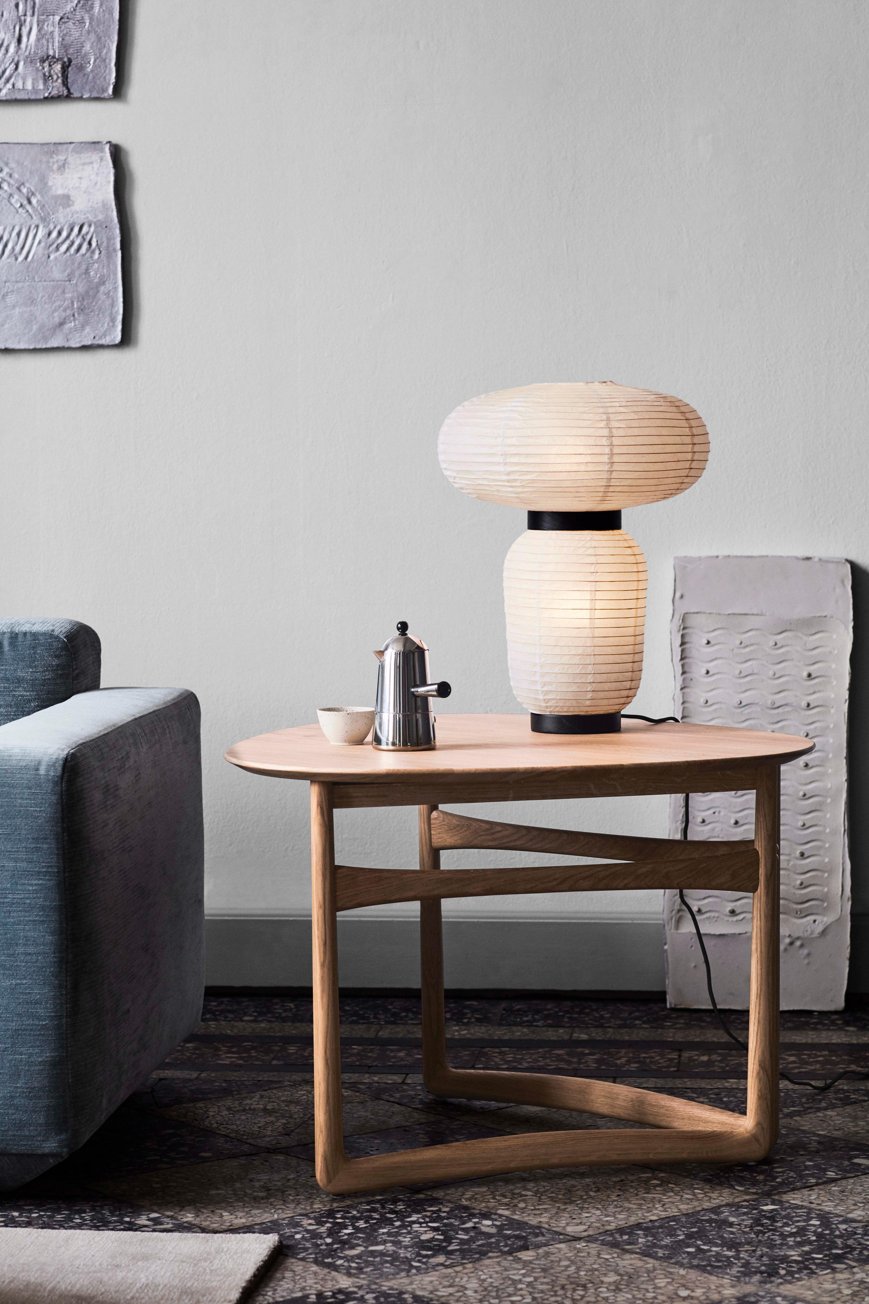 Table lamp FORMAKAMI JH18 with a white paper shade and black oak finish