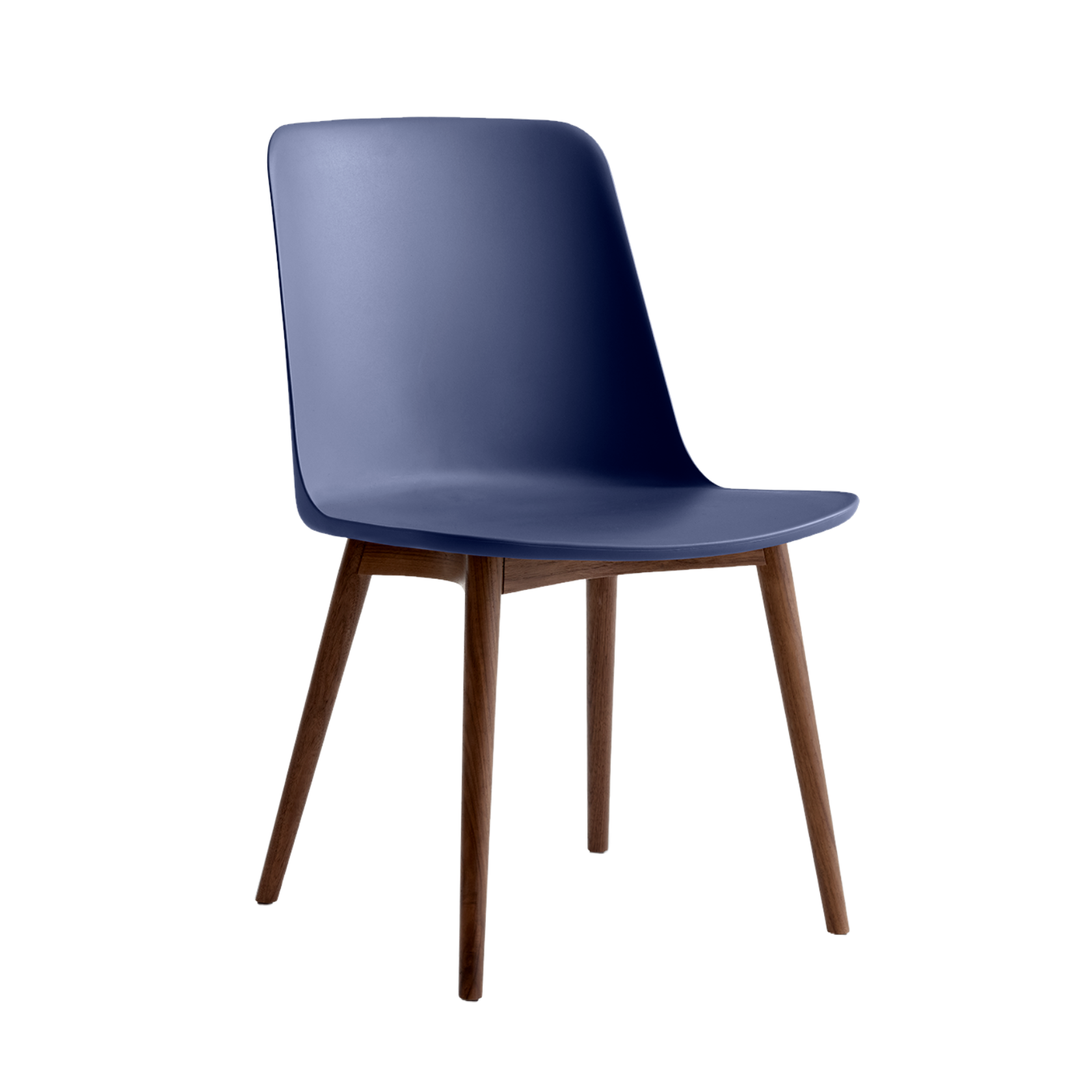 RELY HW71 chair in navy blue with a walnut base