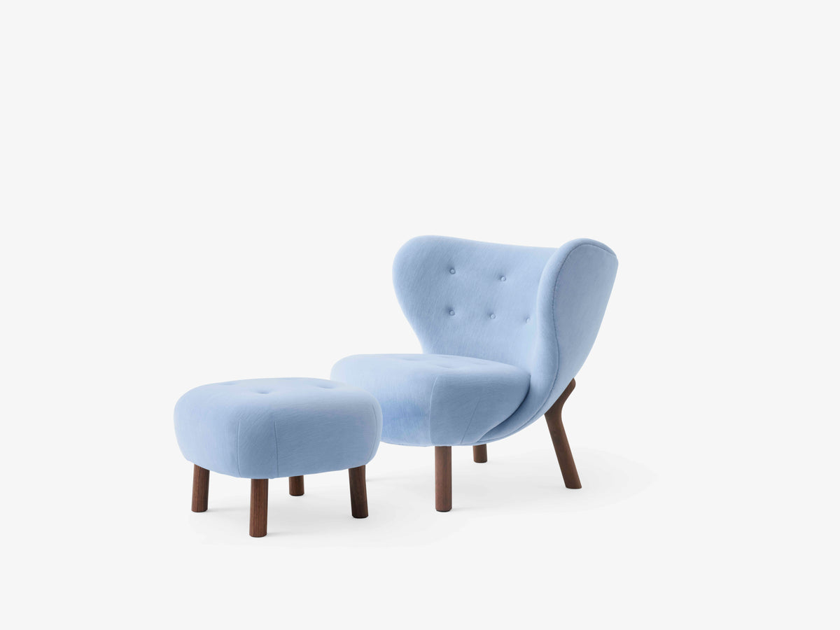 LITTLE PETRA armchair with ottoman upholstered with a walnut base