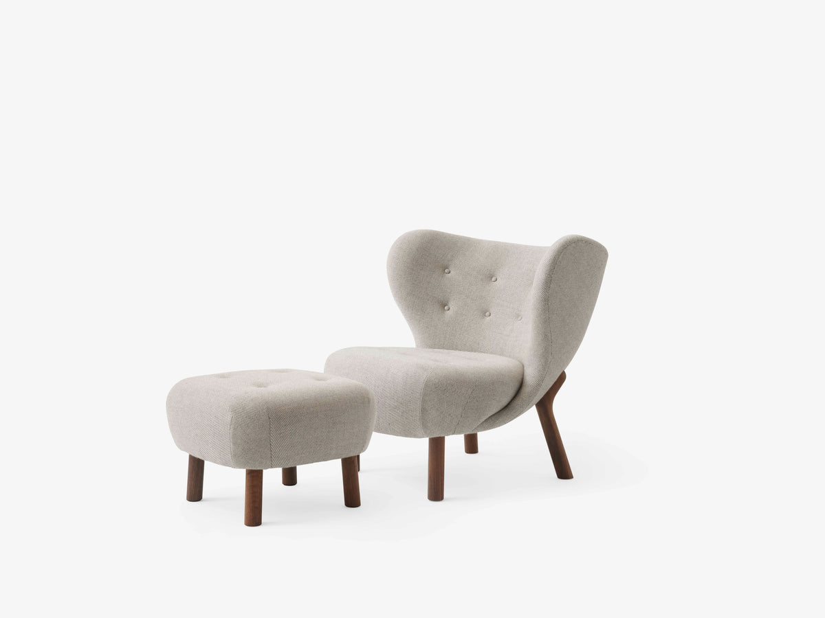 LITTLE PETRA armchair with ottoman upholstered with a walnut base