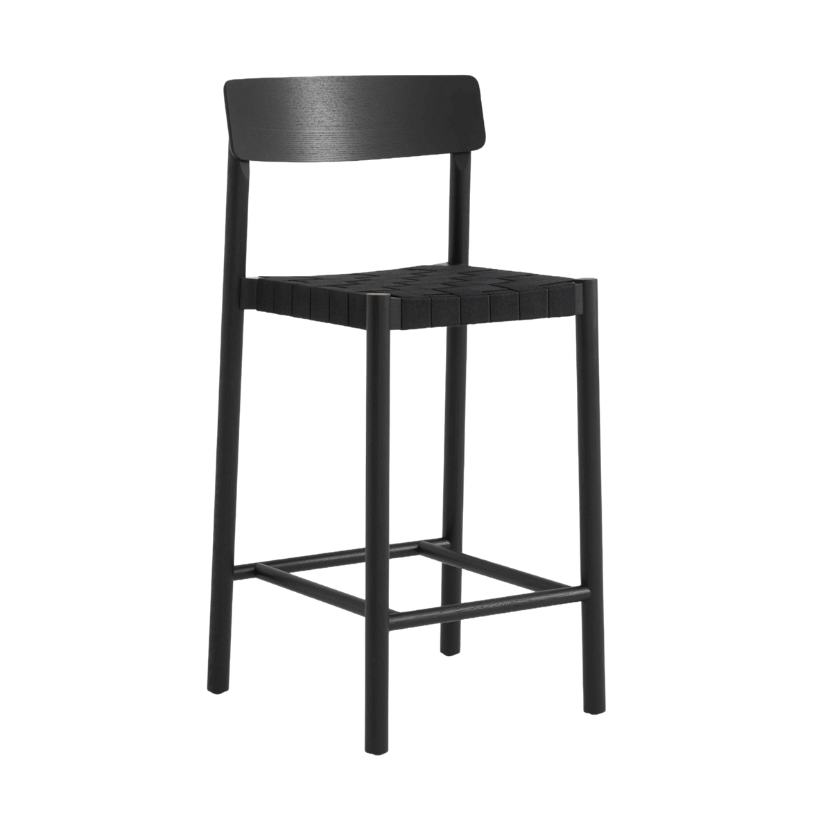BETTY stool with a woven black seat and black lacquered ash