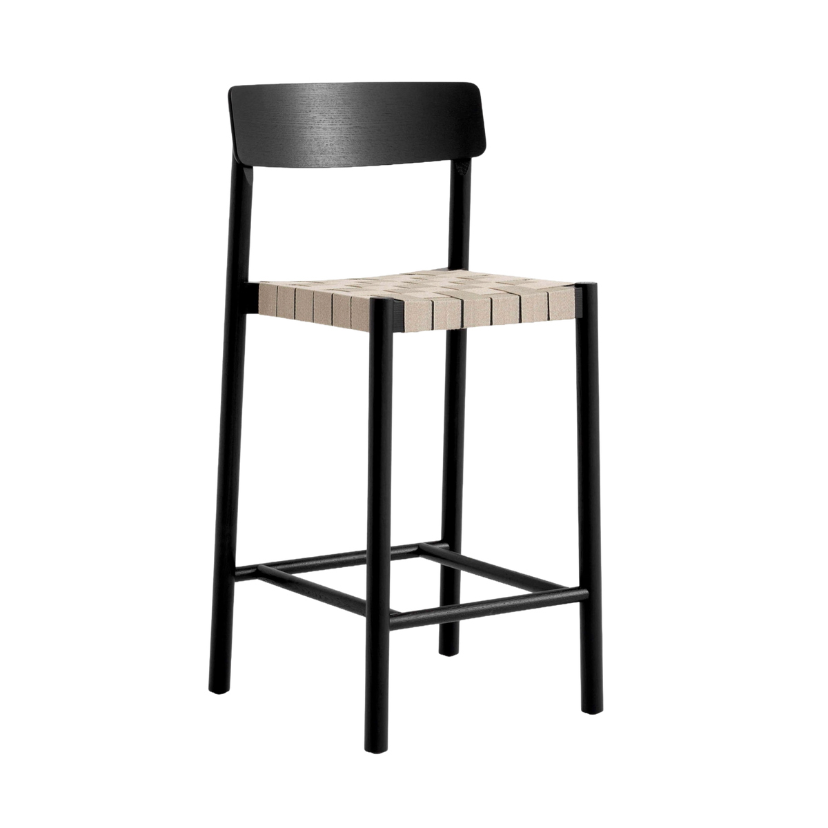 BETTY Stool with beige woven seat and black lacquered ash