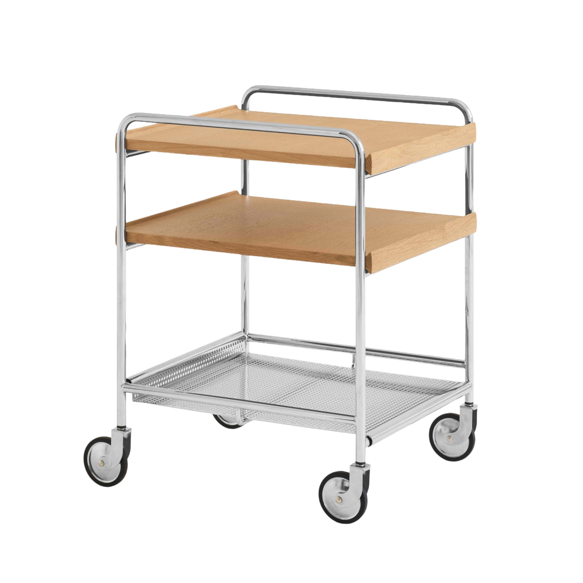 ALIMA NDS2 cart in chrome with oak wood