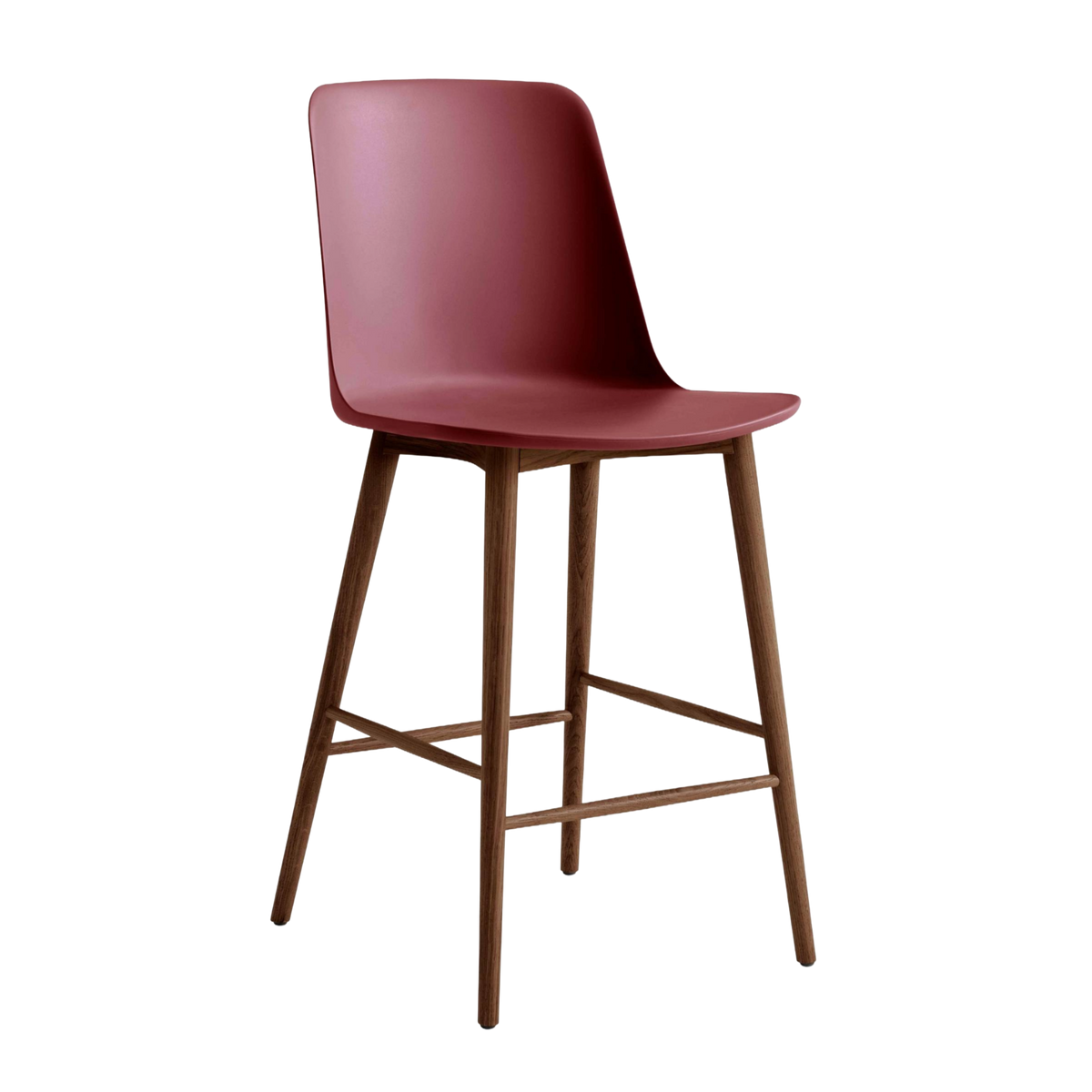 RELY Bar Stool in Red-Brown with Walnut Base