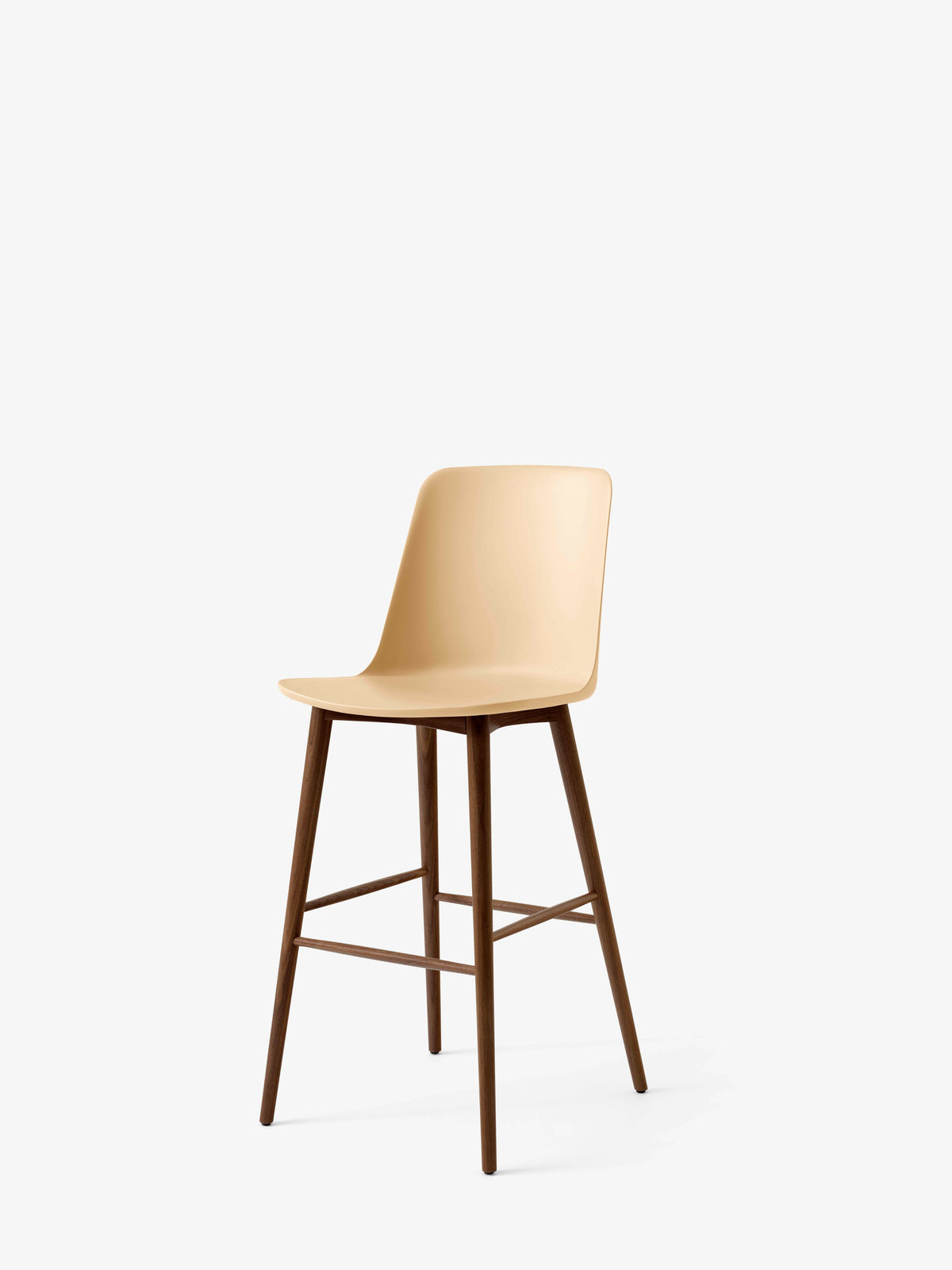 RELY bar stool in sand with a walnut base