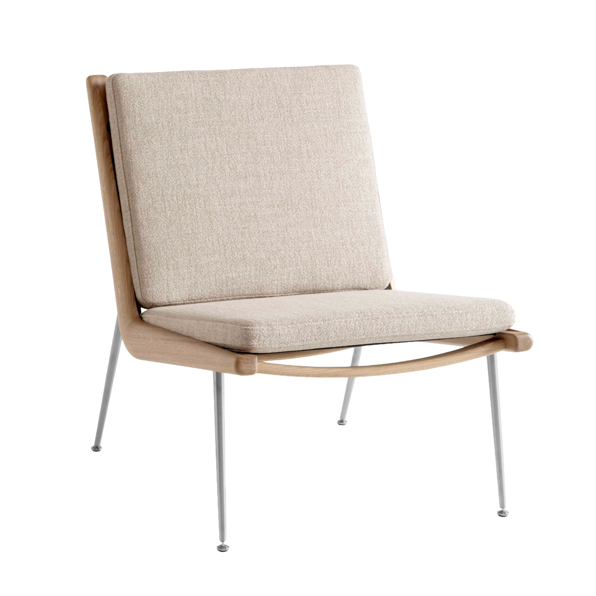 BOOMERANG HM1 Armchair upholstered with an oak frame and steel base