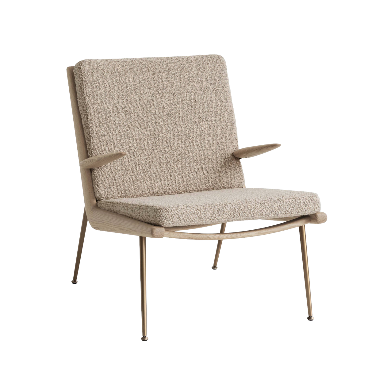 BOOMERANG HM2 Armchair with Oak Frame and Brass Base