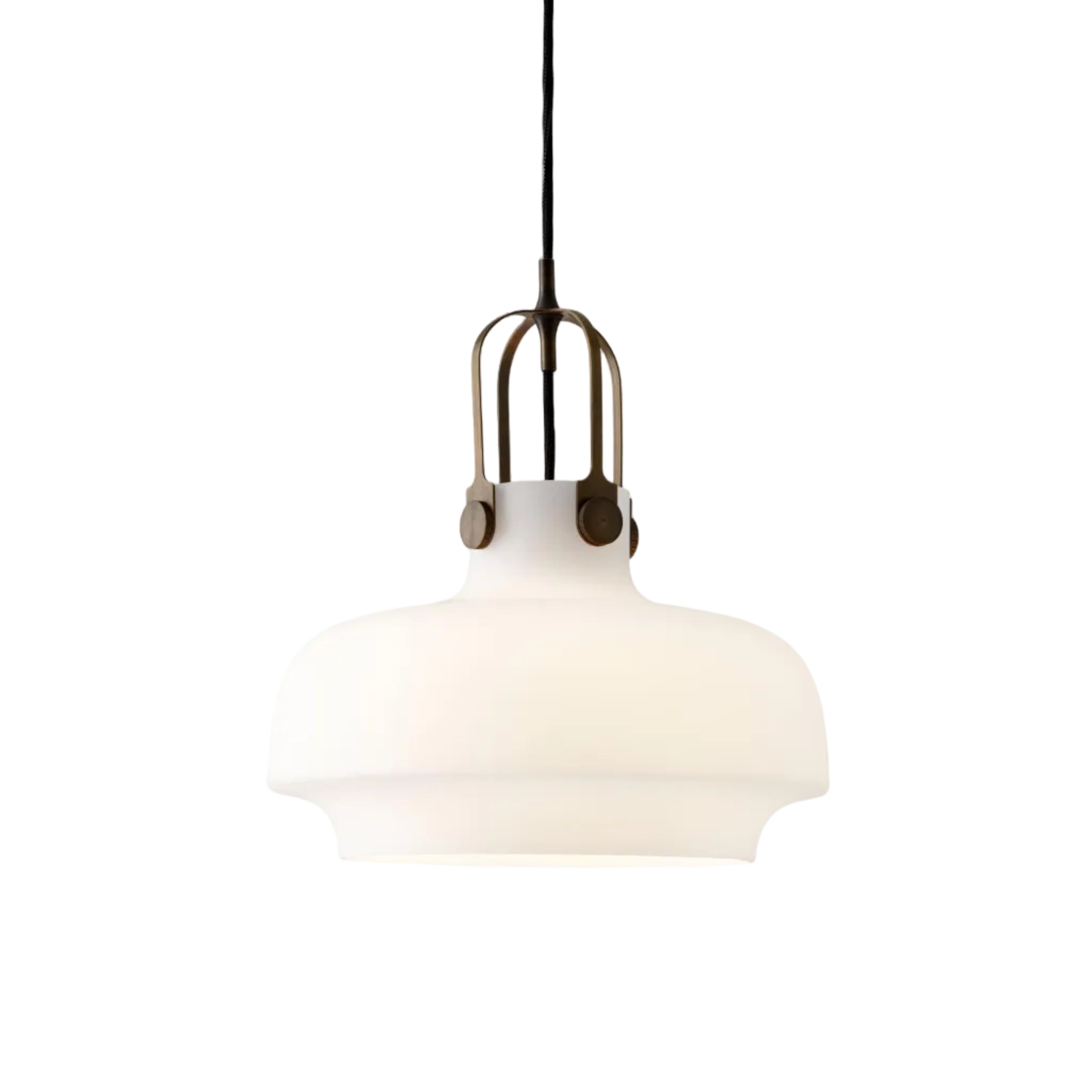 COPENHAGEN pendant lamp with an opal shade and brown finish.