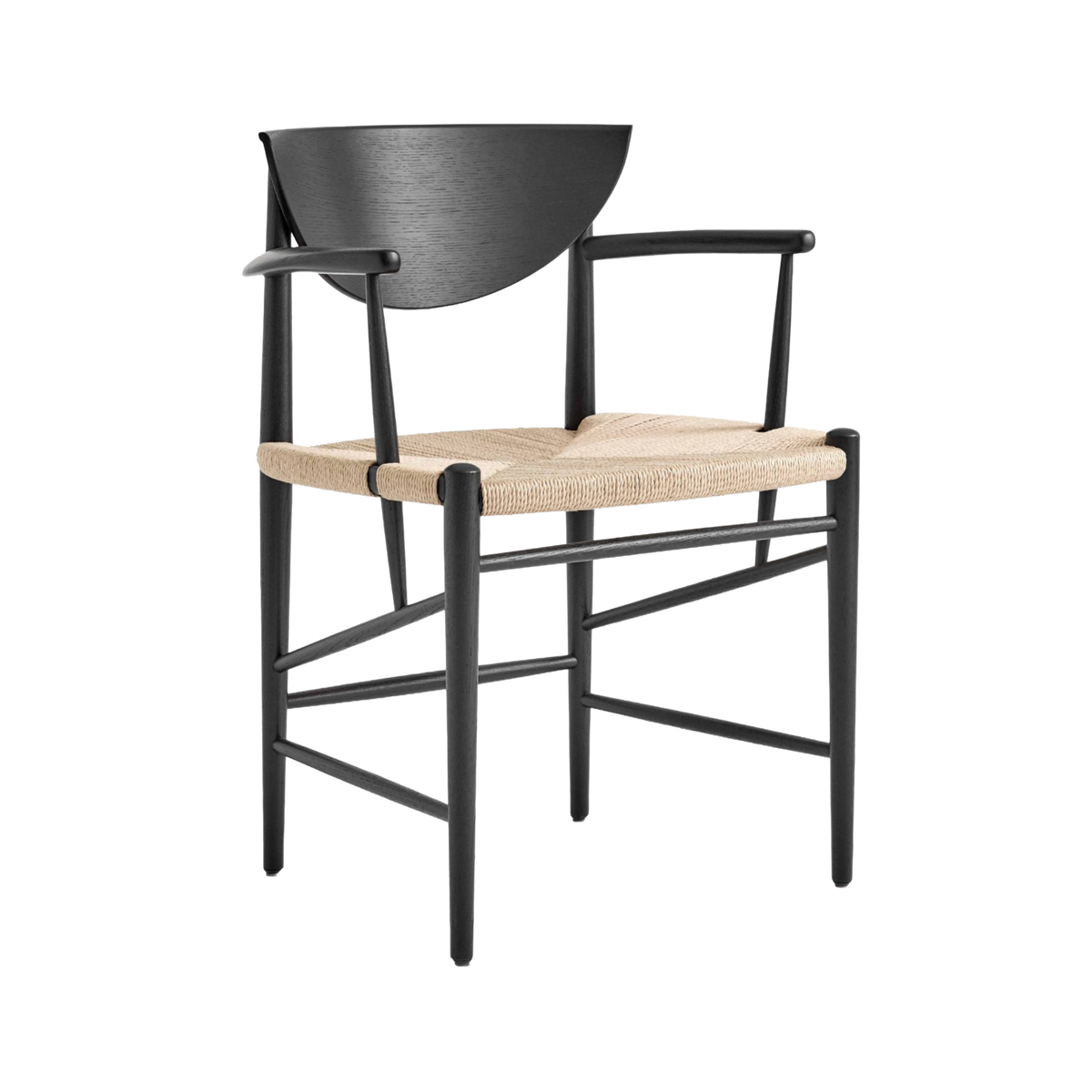 DRAWN HM4 Armchair in Black Lacquered Oak with Woven Seat