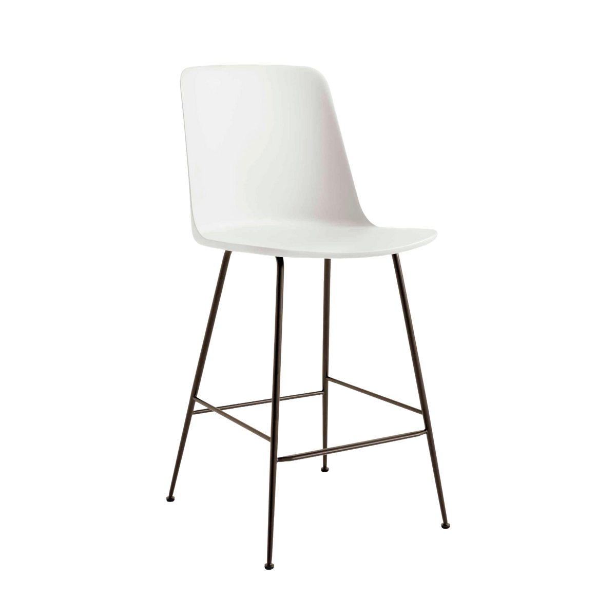 RELY bar stool in white with a brown steel base