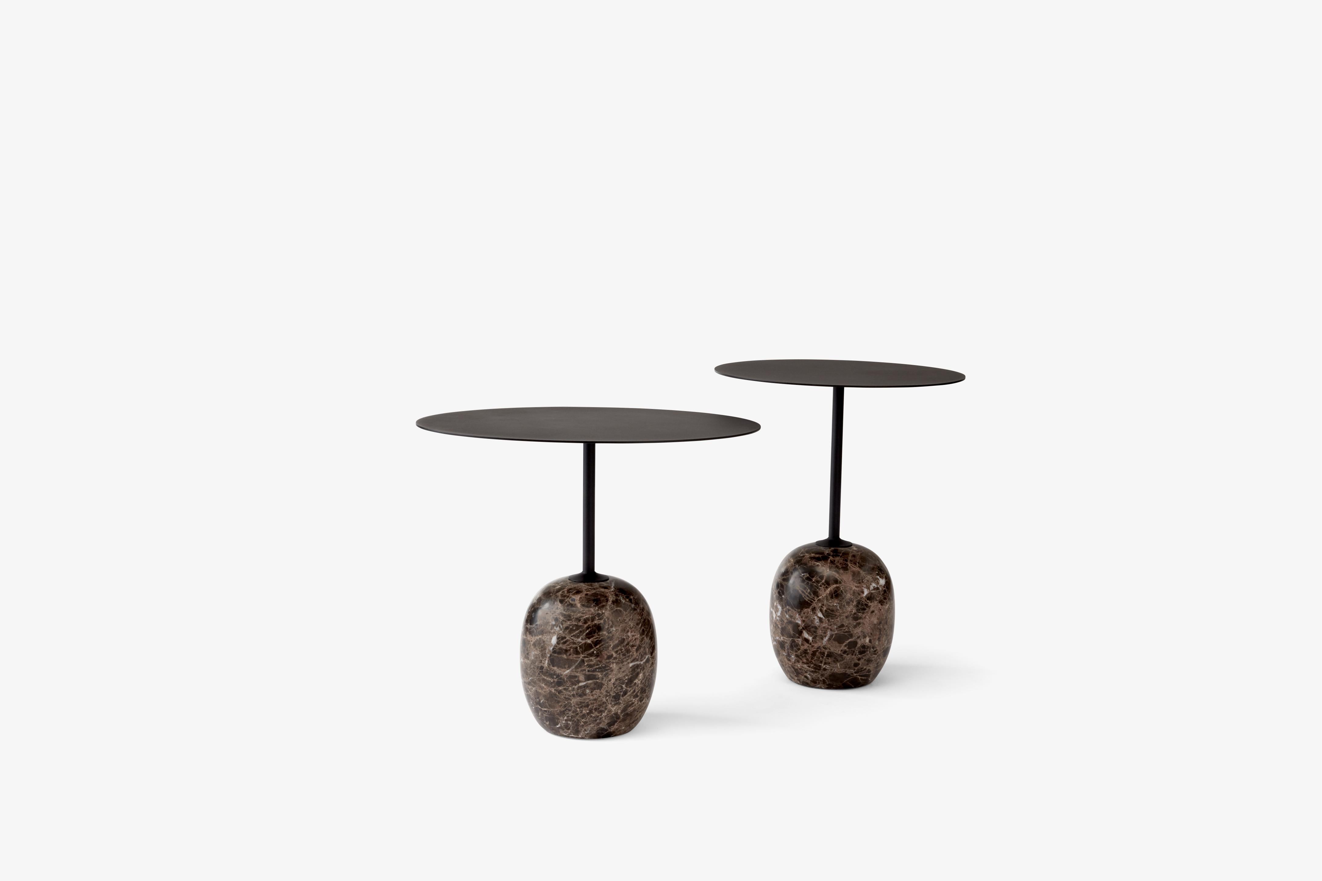 LATO Side Table with a Black Top and Brown Marble Base