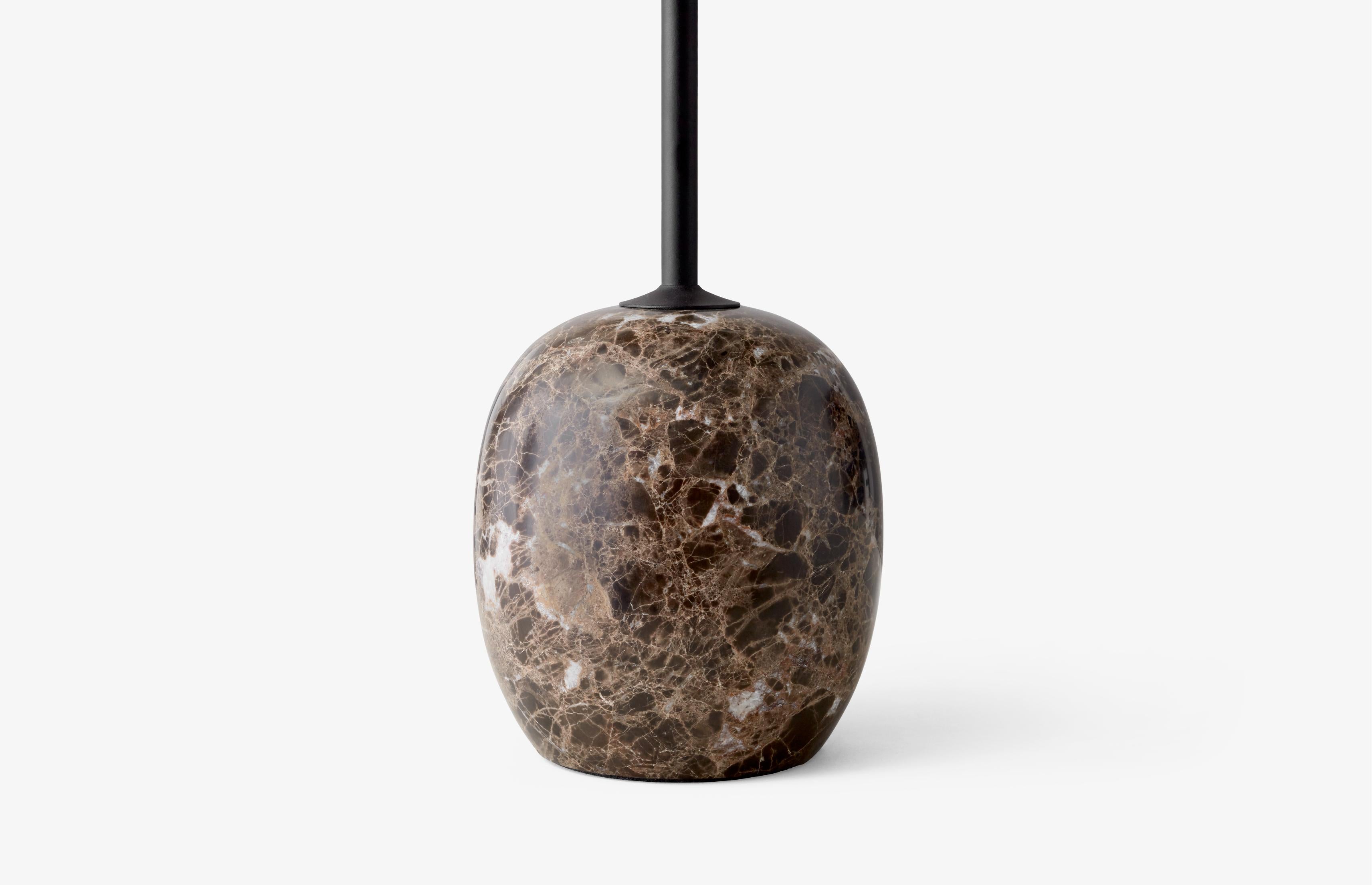 LATO Side Table with a Black Top and Brown Marble Base