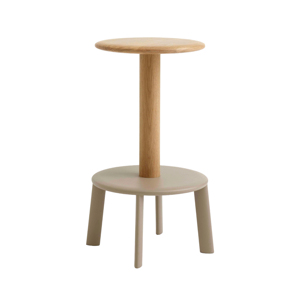 MASSIF stool in lacquered oak with a beige steel base
