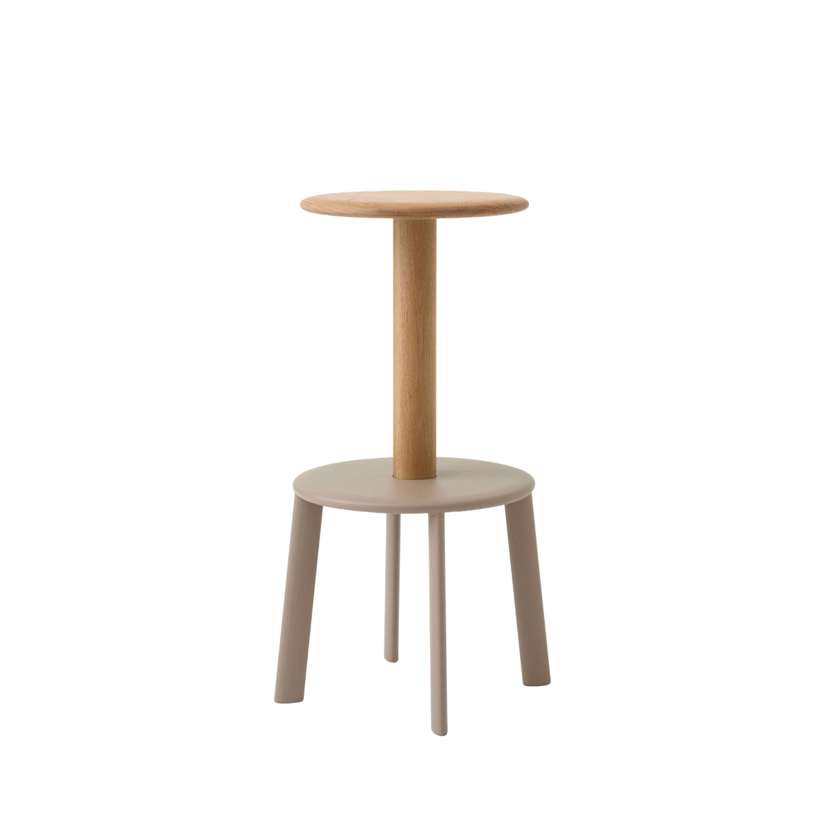 MASSIF stool in lacquered oak with a beige steel base