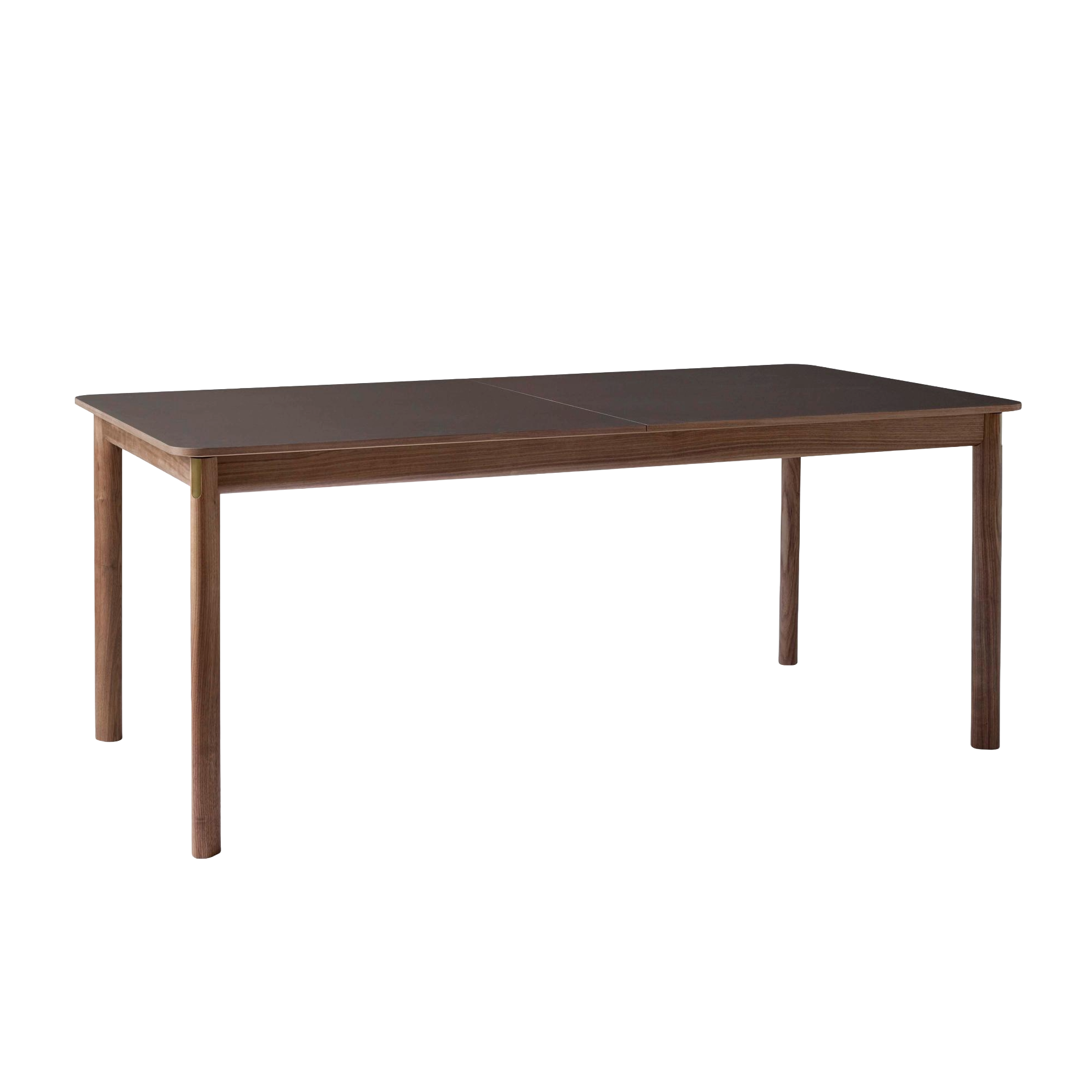 PATCH extendable table with a brown laminated top and walnut base