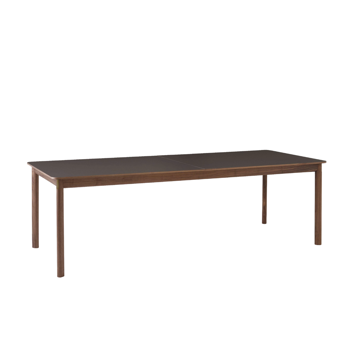 PATCH extendable table with a brown laminated top and walnut base