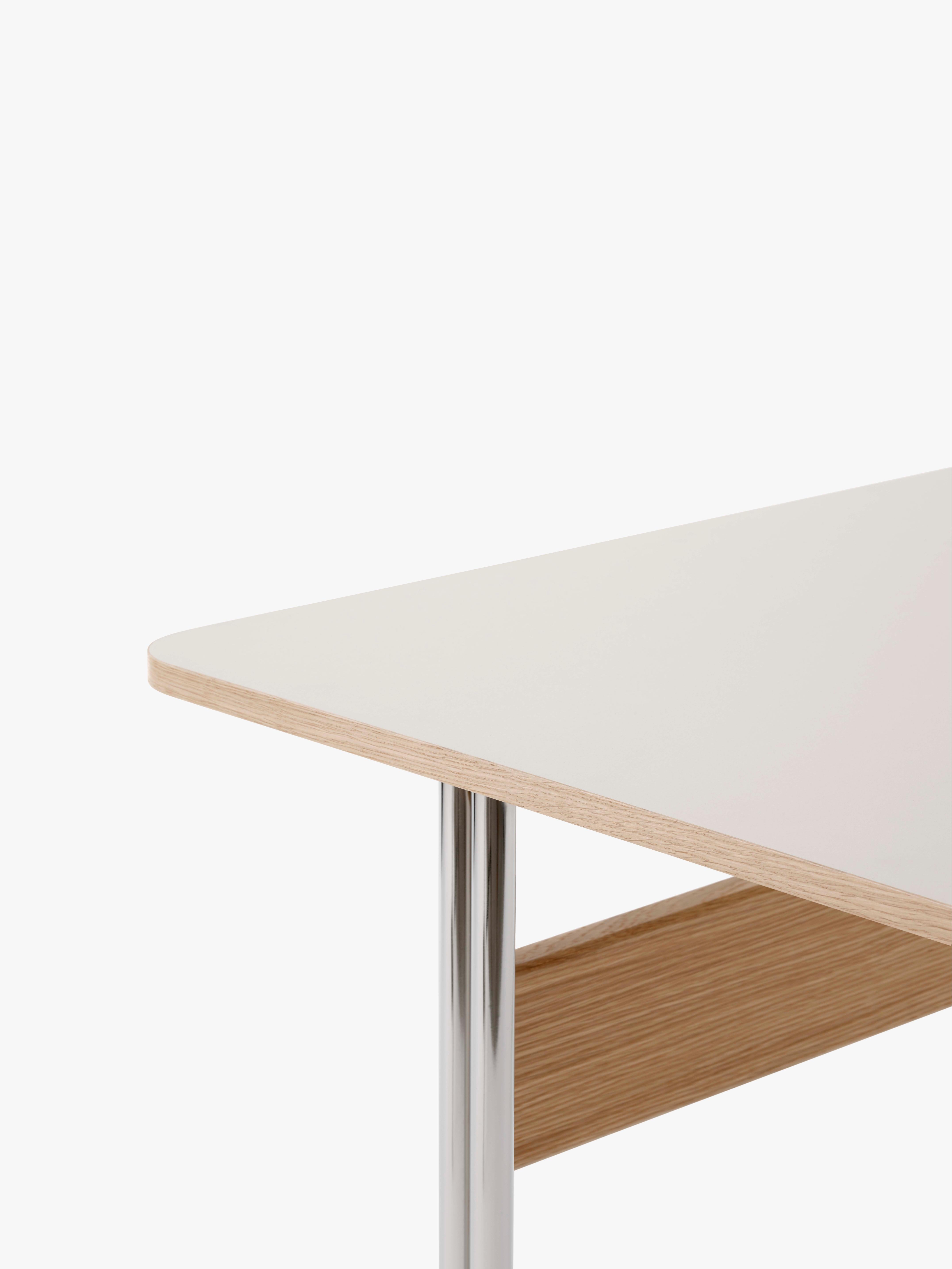 PAVILION desk with a beige linoleum top, oak finish, and steel base