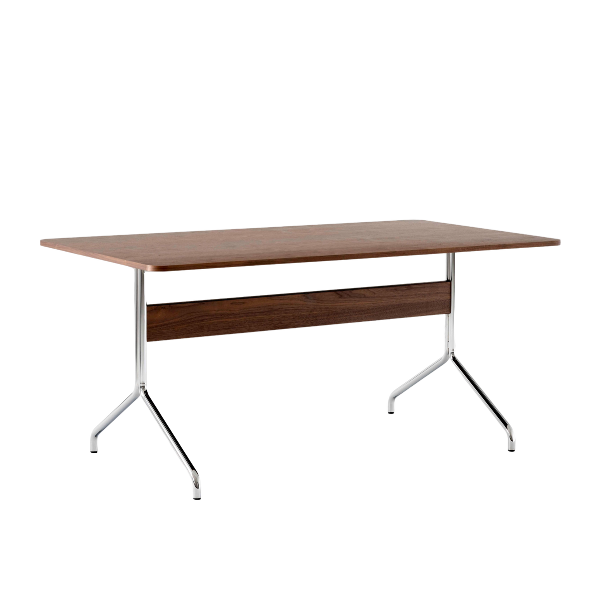 PAVILION table in walnut finish with a chrome base