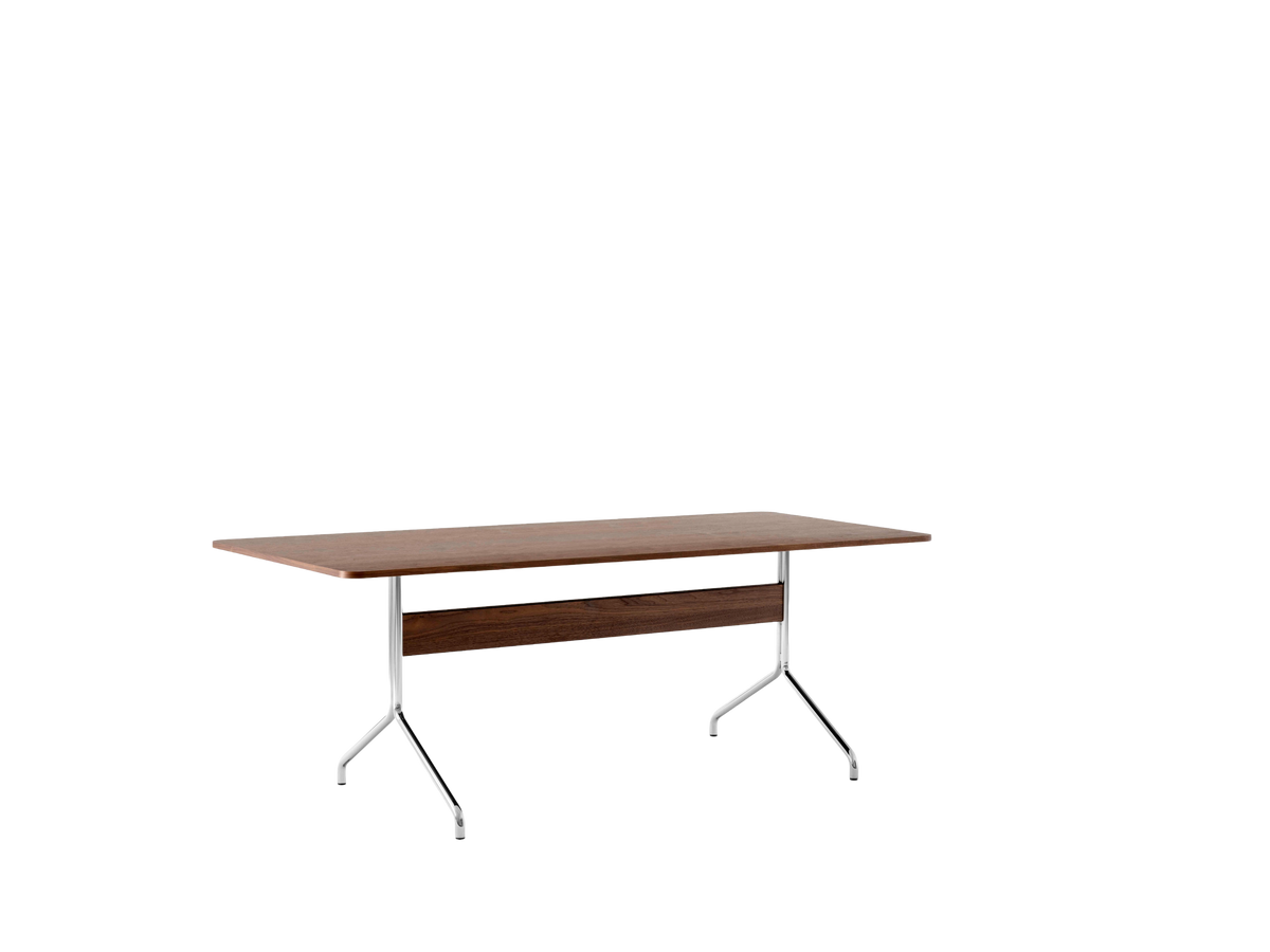 PAVILION table in walnut finish with a chrome base