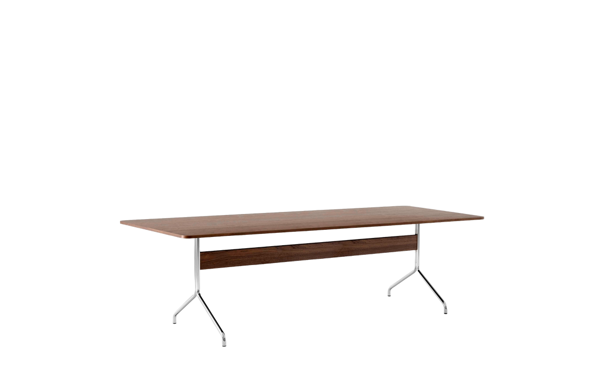 PAVILION table in walnut finish with a chrome base