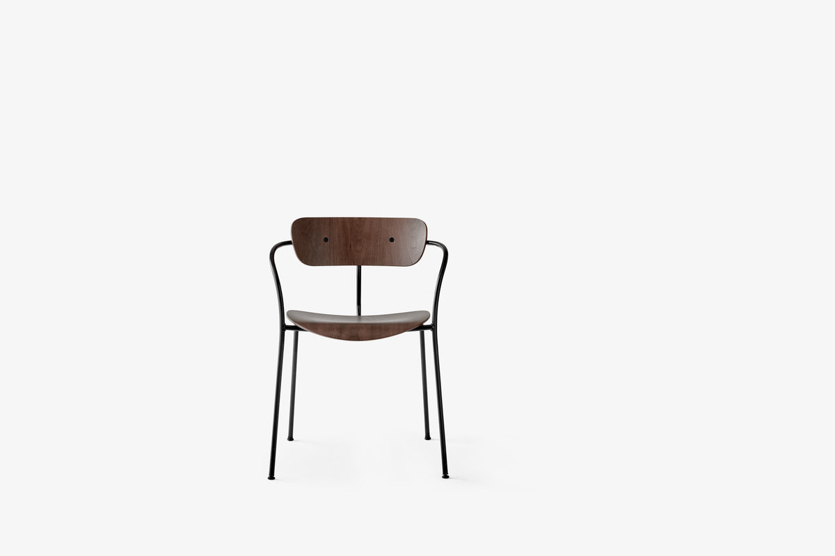 PAVILION AV2 Armchair with Armrests, Lacquered Walnut with Black Base