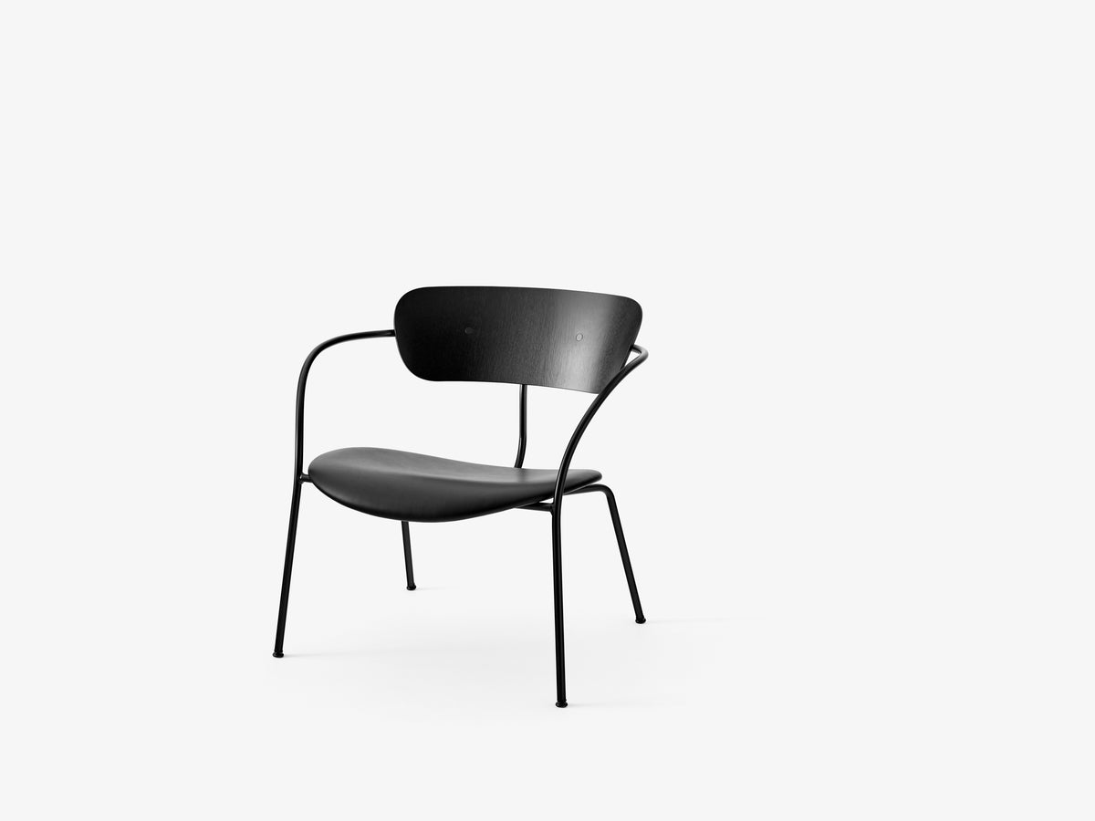 PAVILION AV6 Armchair in black lacquered oak with an upholstered seat and black base