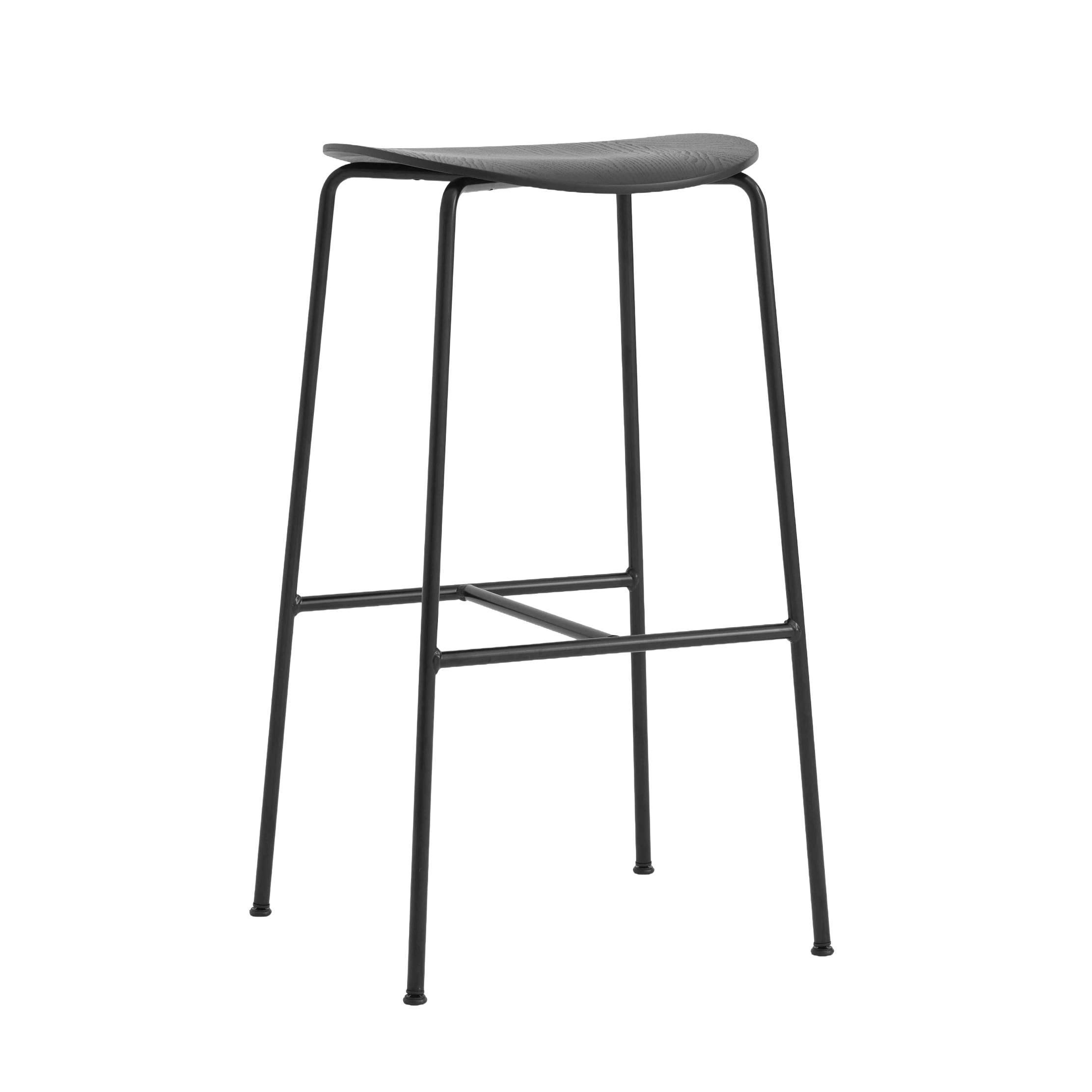 PAVILION Stool black oak wood with a black steel base