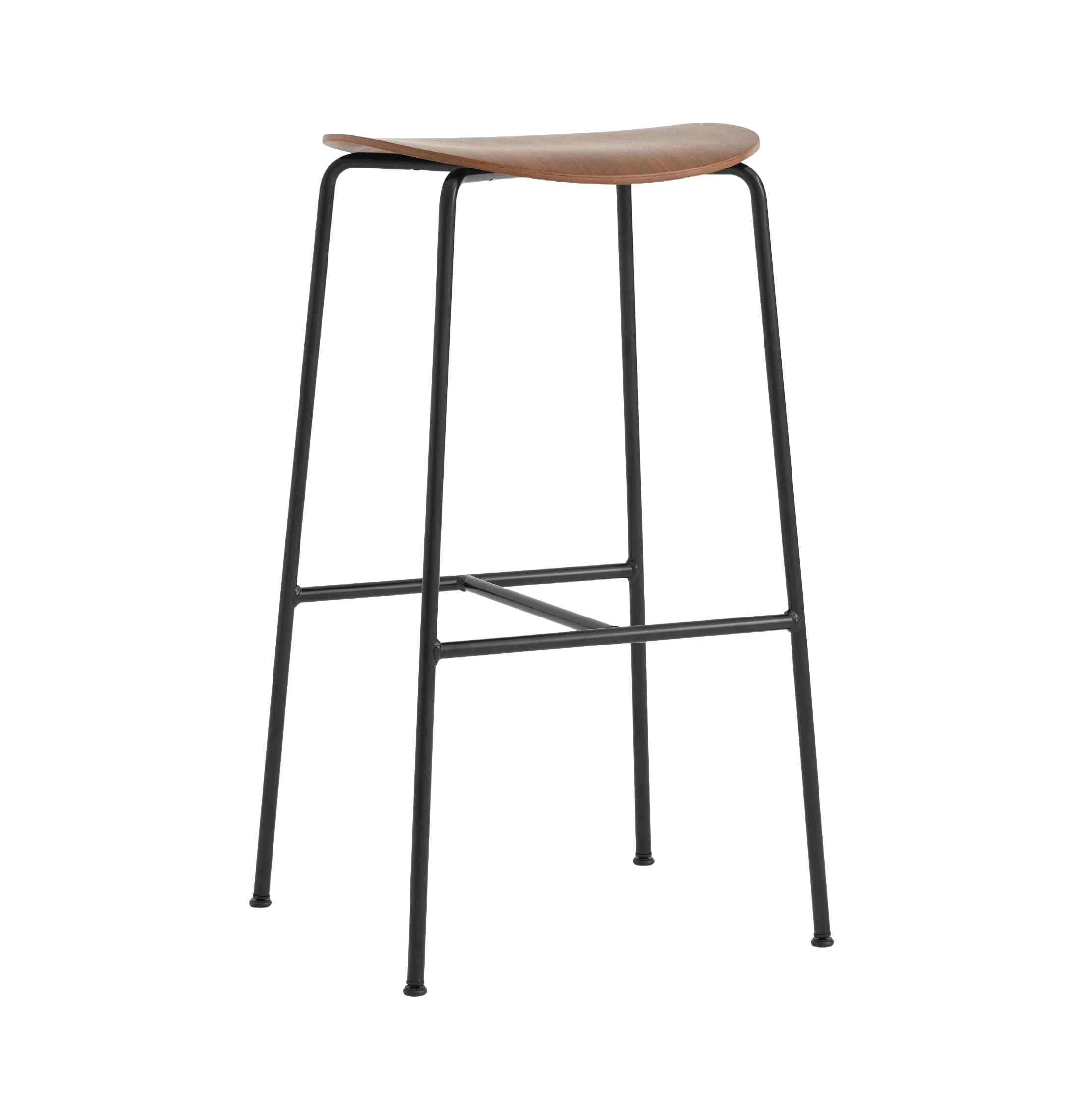 PAVILION Stool walnut wood with a black steel base