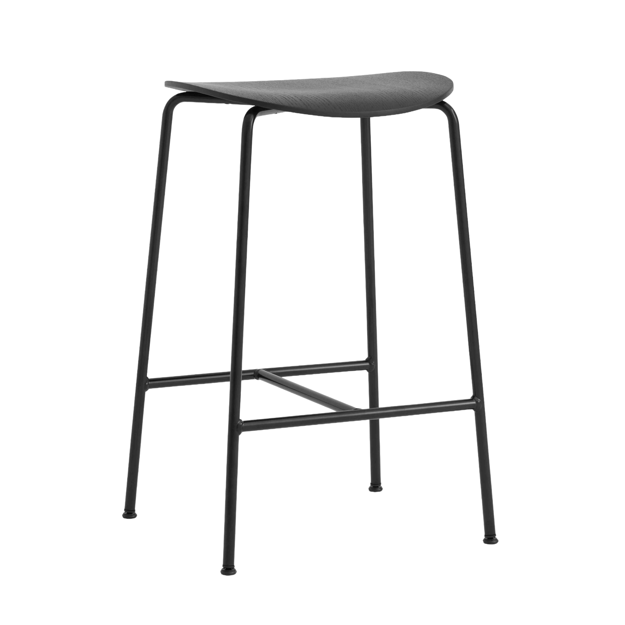 PAVILION Stool black oak wood with a black steel base