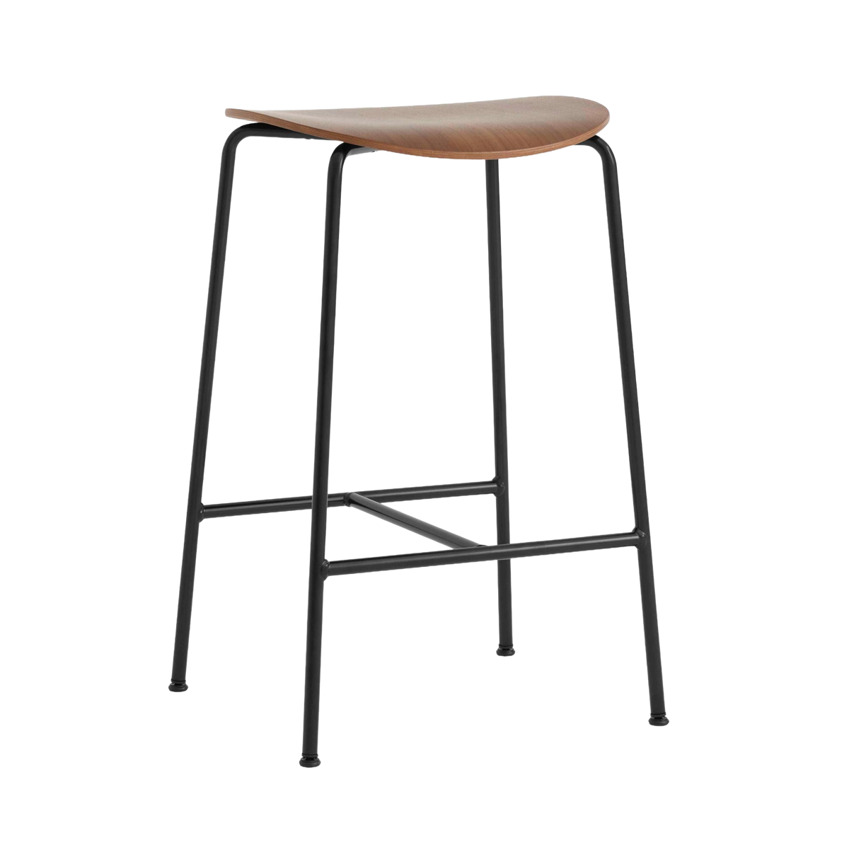 PAVILION Stool walnut wood with a black steel base