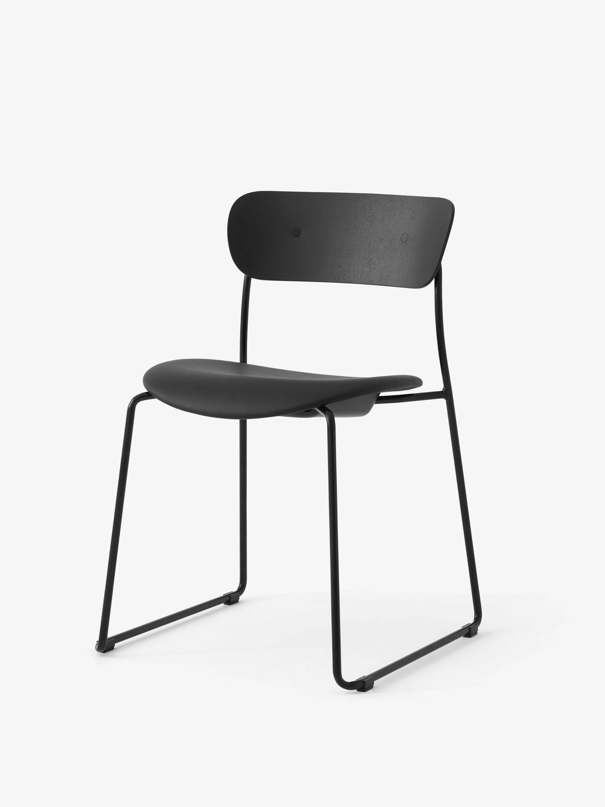 PAVILION AV52 Chair in Black Lacquered Oak with Upholstered Seat and Black Base