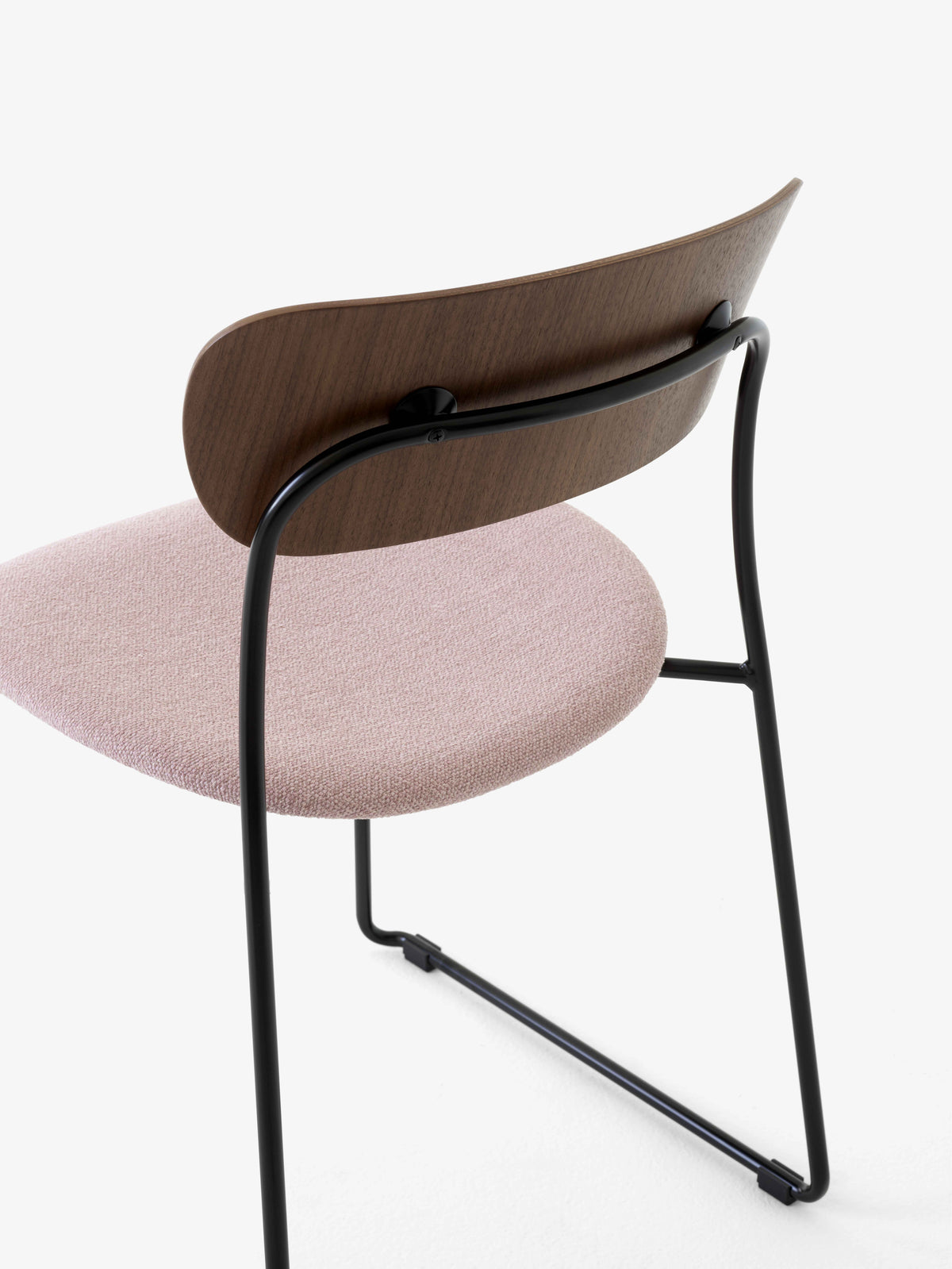 PAVILION AV52 Chair in Lacquered Walnut with Upholstered Seat and Black Base