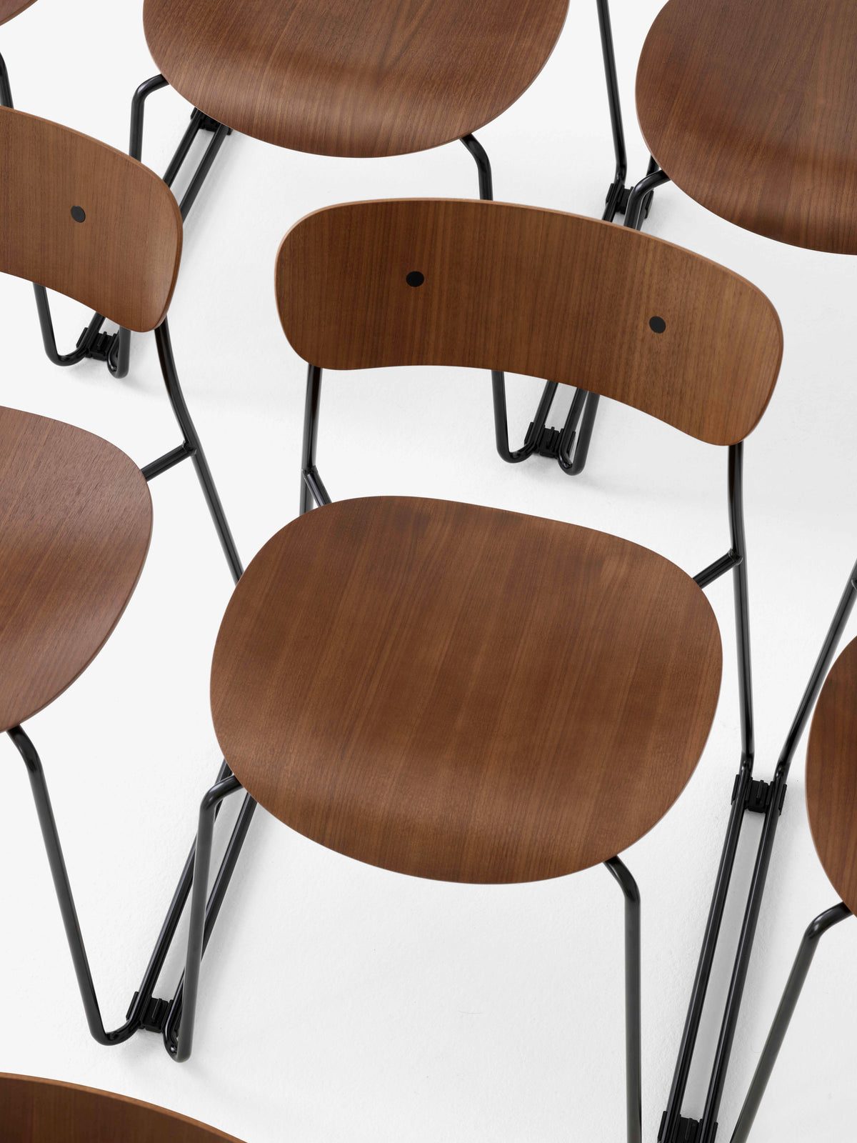 PAVILION AV52 Chair in Lacquered Walnut with Upholstered Seat and Black Base