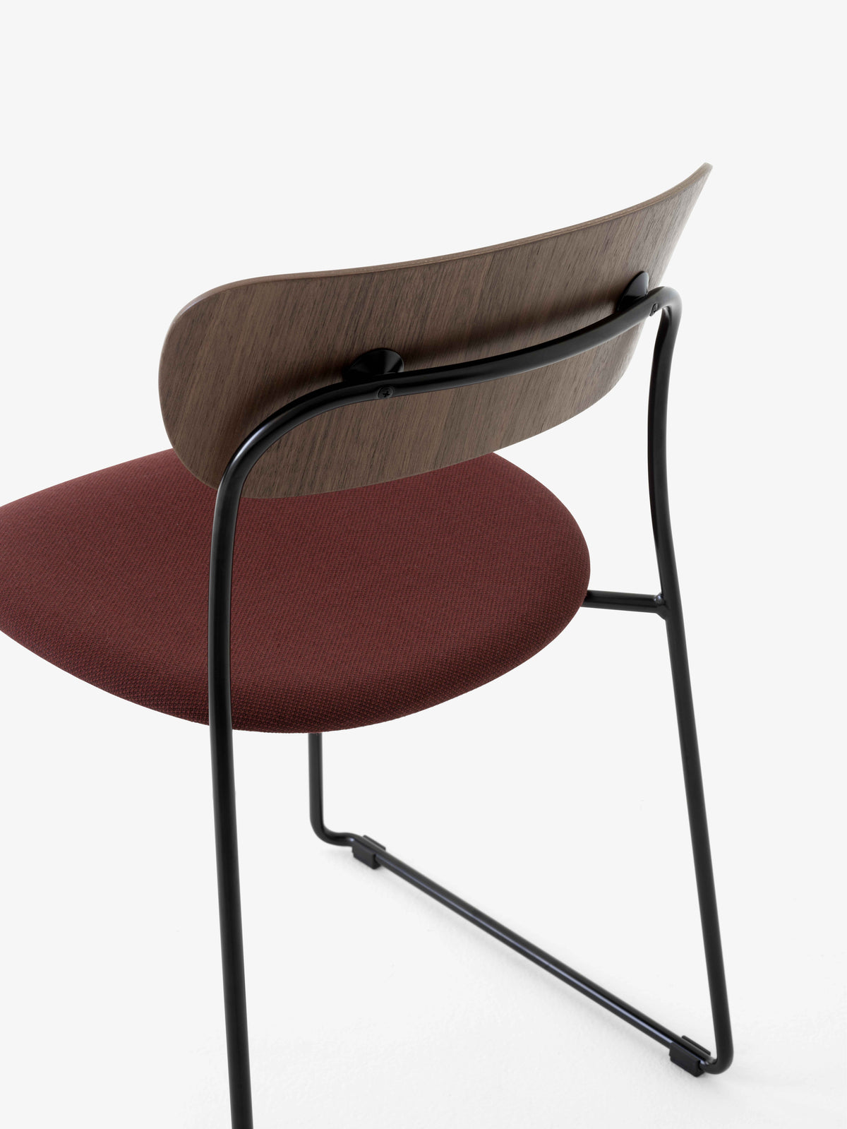 PAVILION AV52 Chair in Lacquered Walnut with Upholstered Seat and Black Base