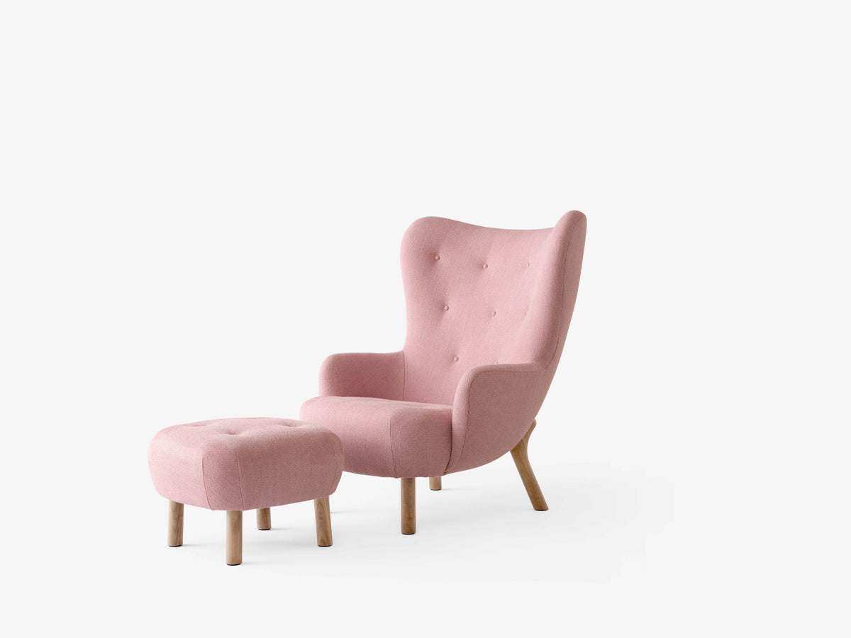PETRA armchair with footrest upholstered with a walnut base