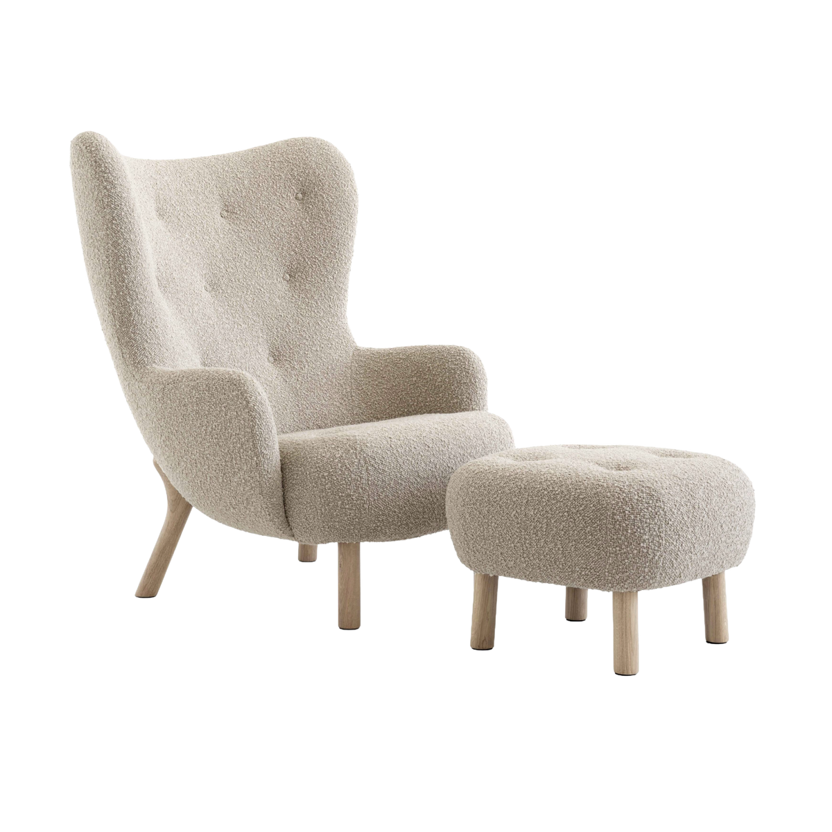 PETRA armchair with footrest upholstered with a walnut base