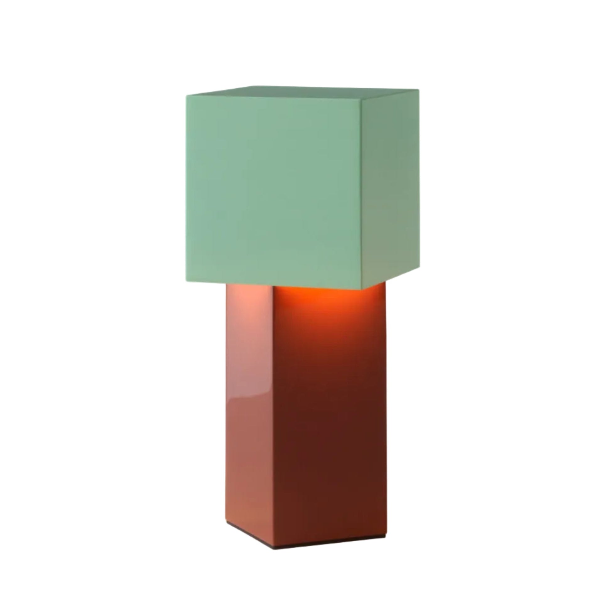 Portable lamp PIVOT ATD7 with a mint shade and a brick base.