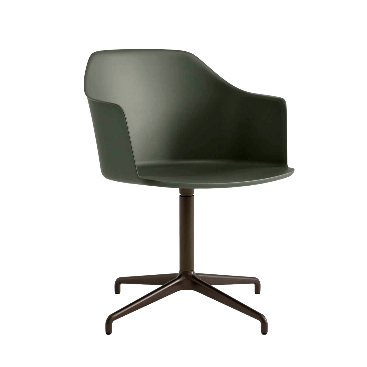 RELY HW38 office chair in dark green with a brown aluminum base